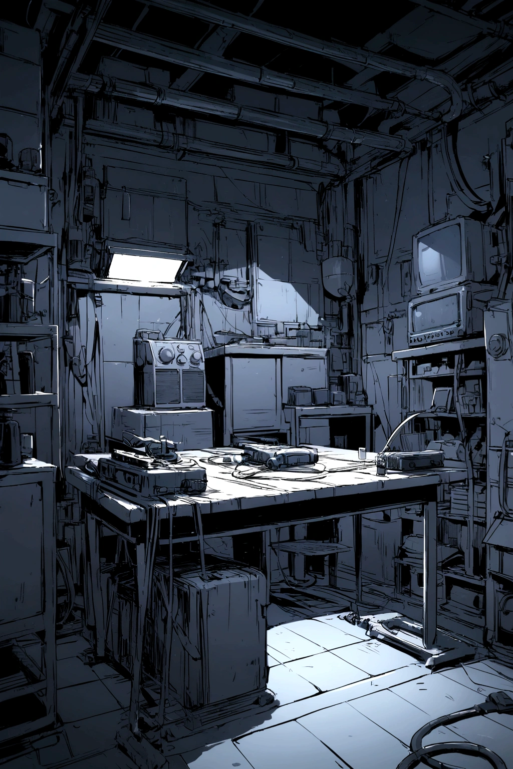 Just a normal room with a table and condenser mic attached to it . Animated