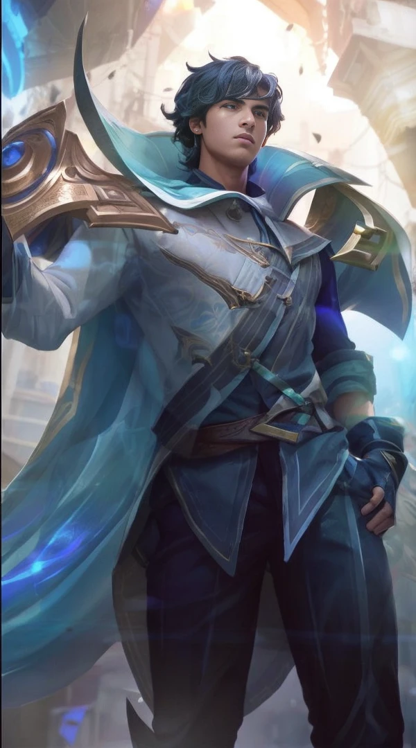 Replace the background with another background of an Indian city market in evening sky with complex details of shops and people, make it like an avatar of teen boy, try that the face will look real and similar to the given image so that anyone can recognise, change the outfit in the given image to another outfit