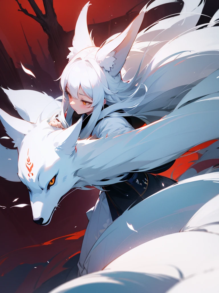 White kitsune girl on the mountain