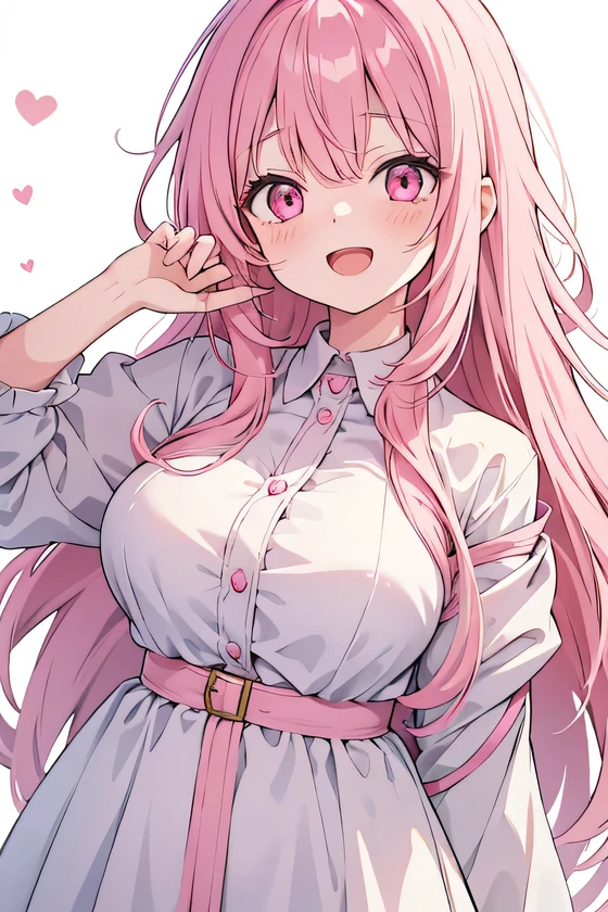 girl, cute anime girl, laughing, open mouth, beautiful hair style, pink hair, long hair, messy hair, big eyes, pink eyes, big tits, blushing, girl