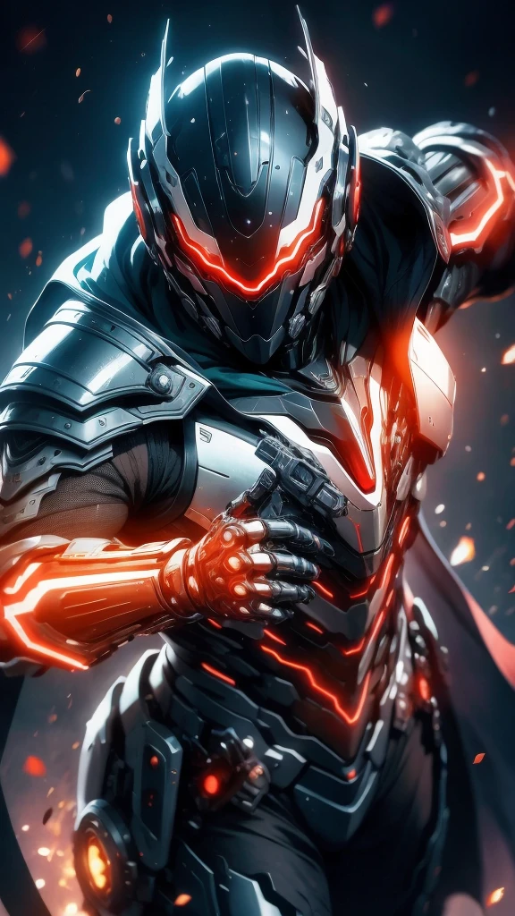Masterpiece, Best quality, Realstic,brillant,reflective,bioluminique, Galactic cybernetic mask,Mecha galactique rouge-vert,(assassin:1.2), Chevalier robotique, Pose de guerrier tueur, couronne,tenant une longue épée rouge brilliante,galaxie,runes rougeoyantes_rouge,corps complet,Cinemnatic,background dark,backlight,high contrast