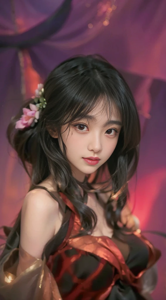 a beautiful young woman, detailed face, beautiful intricate eyes, delicate nose, sensual lips, long eyelashes, flawless skin, soft flowing hair, serene expression, warm lighting, cinematic colors, elegant fashion, high quality, detailed portrait, photorealistic, digital art