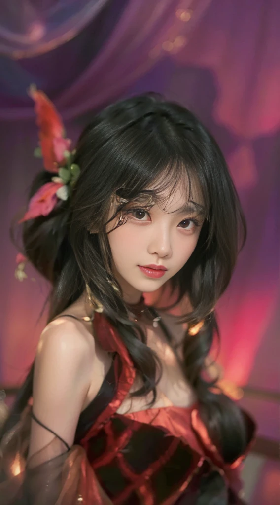 a beautiful young woman, detailed face, beautiful intricate eyes, delicate nose, sensual lips, long eyelashes, flawless skin, soft flowing hair, serene expression, warm lighting, cinematic colors, elegant fashion, high quality, detailed portrait, photorealistic, digital art