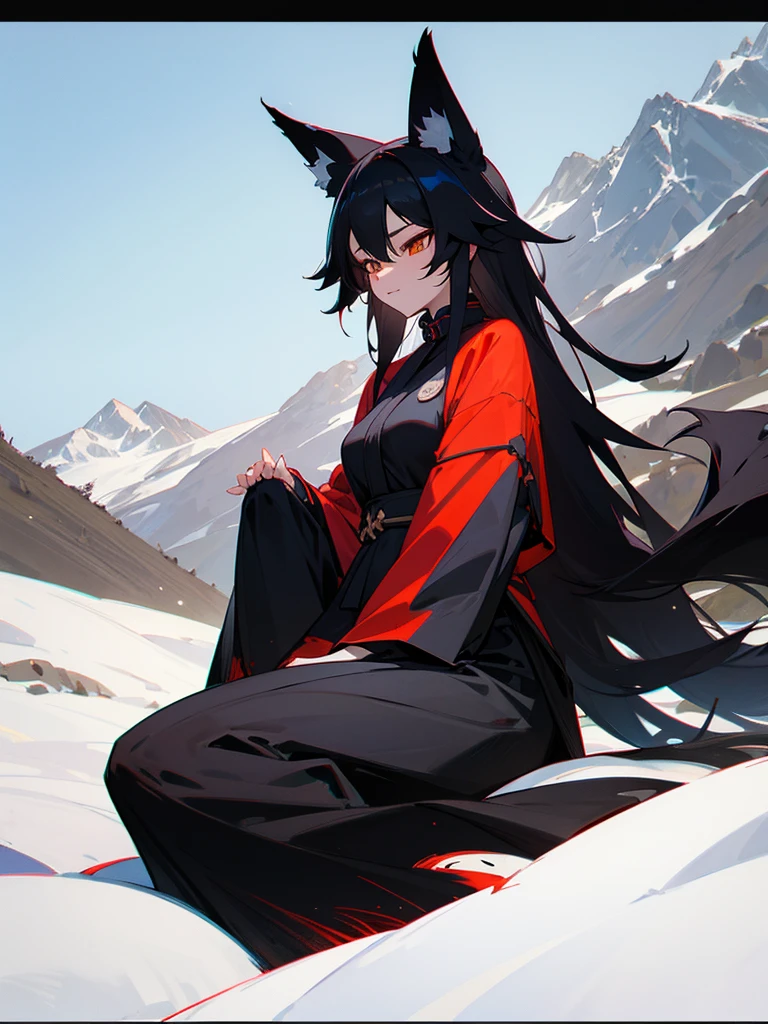 Black kitsune woman on the mountain