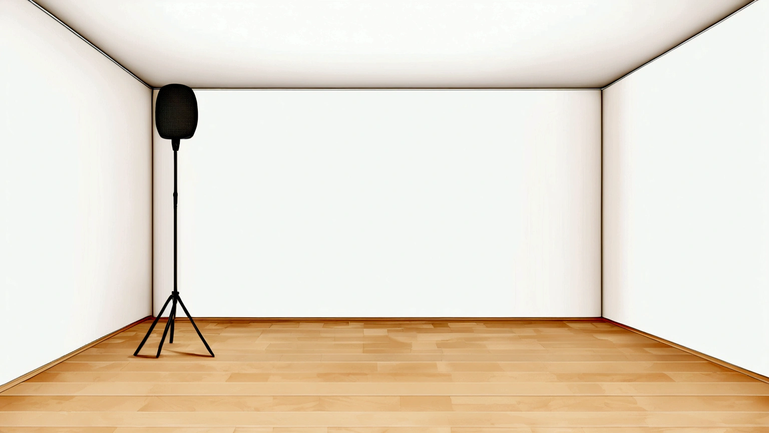 Make this room animated with a table from front view with condenser mic
