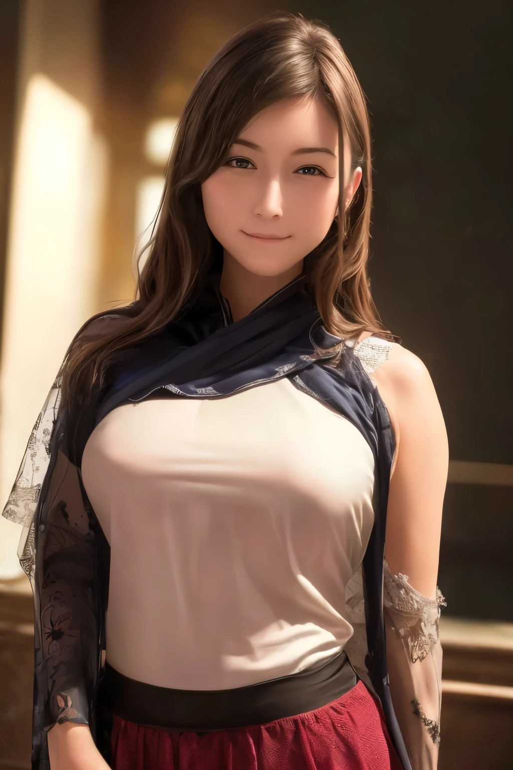 masterpiece, Highest quality, 8K, Confused,(((Burstingly Big Breasts)))、((Tight abdomen))、 (Upper Body:1.4), White shirt, beautiful girl, Cute face, Looking at the audience, (smile:1.3), Surreal, High resolution, photo shoot, Film Grain, chromatic aberration, Sharp focus, High resolution, Face Light, Dynamic Lighting, Cinema Lighting, Professional Shadow, Simple Background, (Simple Background:1.4), Most detailed, Very detailed, Very detailedな, finely, Real Skin, Delicate features, Detailed face and eyes, Sharp pupils, Realistic student