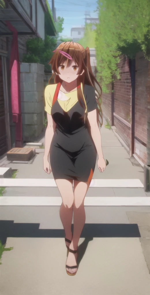 masterpiece, best quality, highres, BREAK
,embarrassed,chinese narrow dirty alleyway daytime, , green, mediterranean theme, , eye level shot, ,(looking at viewer:1.0), ,BREAK,
shinka nibutani, very short tight black dress