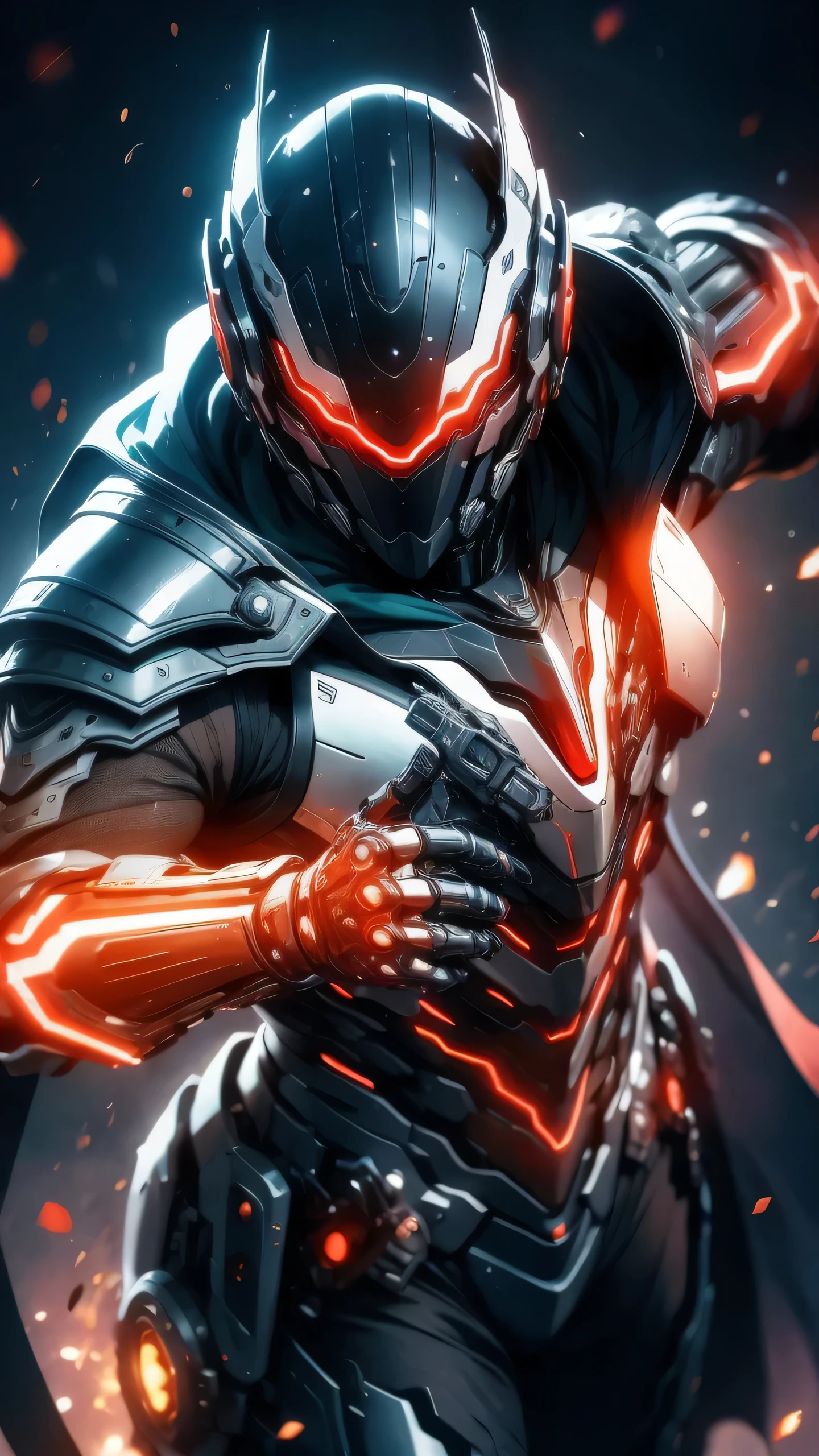 Masterpiece, Best quality, Realstic,brillant,reflective,bioluminique, Galactic cybernetic mask,Mecha galactique rouge-vert,(assassin:1.2), Chevalier robotique, Pose de guerrier tueur, couronne,tenant une longue épée rouge brilliante,galaxie,runes rougeoyantes_rouge,corps complet,Cinemnatic,background dark,backlight,high contrast
