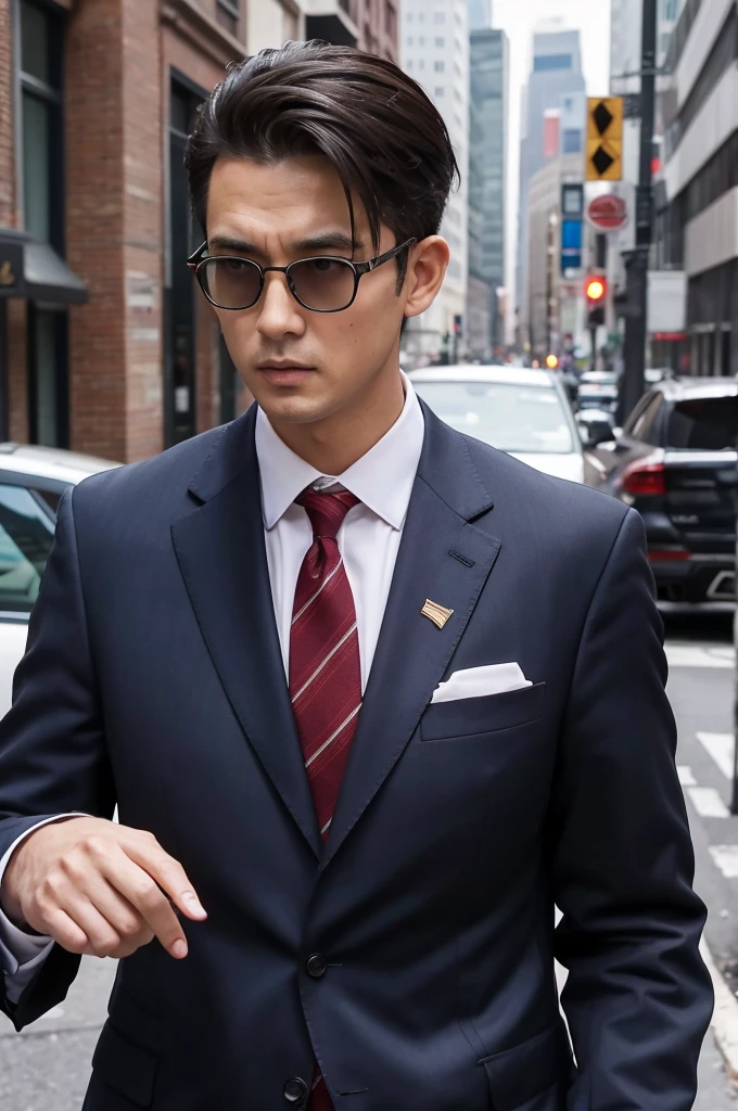 An American in a suit giving a warning