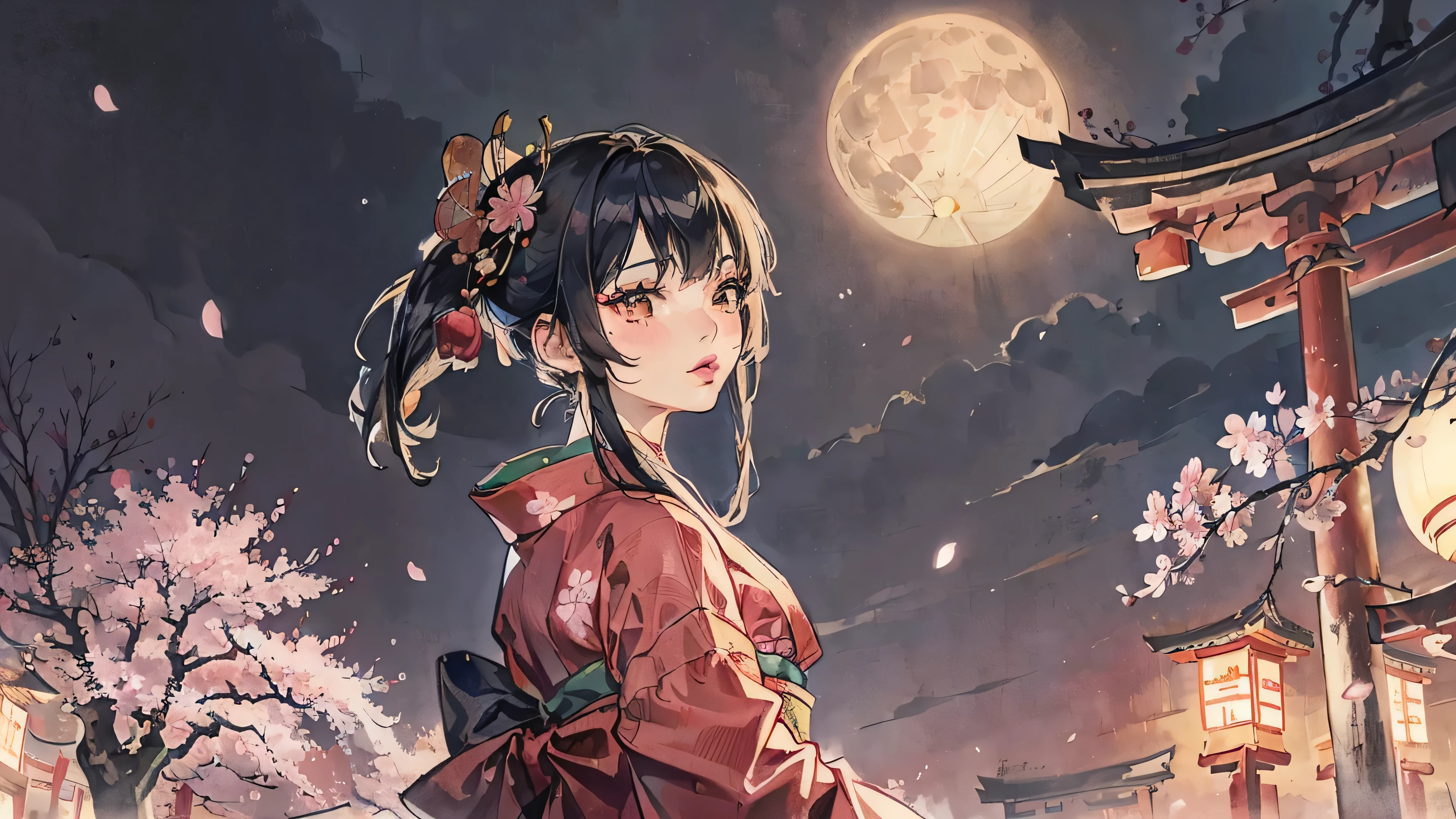 (((Oiran))),(((Prostitute))), Flashy kimono,hair ornaments, Scenery of kyoto,(((night))),(((night))),(((night))),(((night))),(((night))),(((night))),(((night))),(((night))),(((night))),(((night))),(((night))),(((night))),(((night))),(((night))),(((night))),(((night))),(((night))),(((night))),(((night))),(((night))),(((night))),(((night))),(((night))),(Lips are red:1.5)、 (((Watching the cherry blossoms))), (((Watching the cherry blossoms))),(((Watching the cherry blossoms))), (((Watching the cherry blossoms))), (((Watching the cherry blossoms))),(((Watching the cherry blossoms))),20-year-old, Watercolor, masterpiece, Highest quality, Very delicate and beautiful girl,Very delicate and beautiful, world masterpiece theater, Super detailed, Very detailedな, Highest quality,(((赤いFlashy kimono)))。(((赤いFlashy kimono)))。(((赤いFlashy kimono)))。(((赤いFlashy kimono)))。(((赤いFlashy kimono)))。(((赤いFlashy kimono)))。(((赤いFlashy kimono)))。(((赤いFlashy kimono)))。 (((Black Hair))), (((Black Hair))), (((Black Hair))), (((Cherry tree))), (((Cherry tree))), (((Cherry tree))), (((Cherry tree))), (((Upper Body))), (((Upper Body))), (((Upper Body))), (((Upper Body))), (((Upper Body))), (((Upper Body))), High resolution, Very detailed,5 girls, Highest quality, figure, masterpiece, Highest quality, Accuracy, A woman in her twenties from the late Edo period.。(((赤いFlashy kimono)))。 。In the style of old Japanese paintings with low saturation、The women look like modern anime characters..、She has a bit of Kabuki makeup on..。Strong 2D feel。night。night。night。night。night。night。night。night。background, たくさんの花びらが散っている大きなCherry tree、(((full moon))),(((full moon))),(((full moon))),(((full moon))),(((full moon))),(((torii))),(((torii))),(((torii))),(((from side))),(((from side))),(((from side))),(((from side))),(((from side))),(((from side))),(((looking away))),(((looking away))),(((looking away))),(((looking away))),(((looking away)))