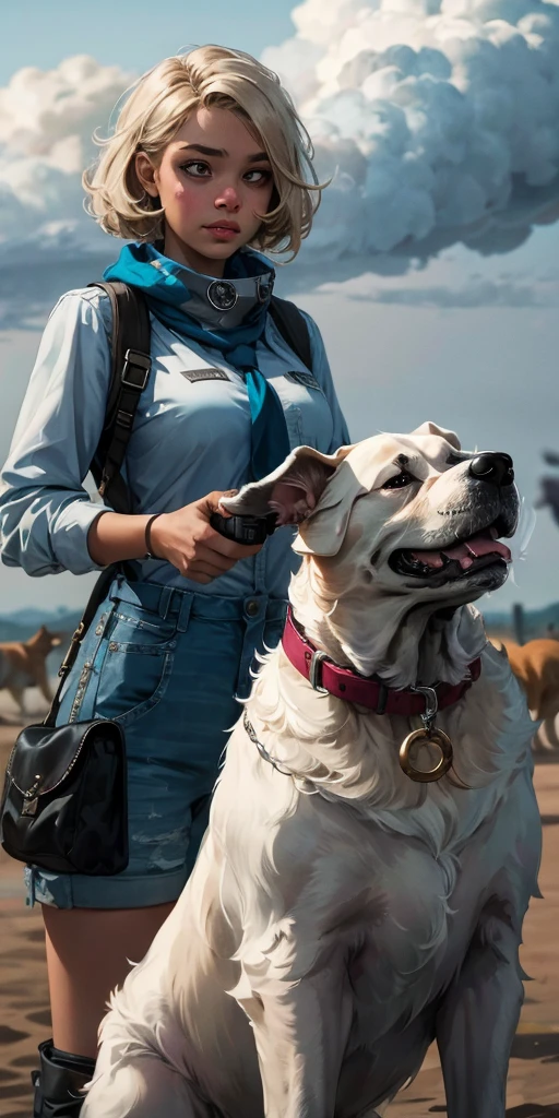 One girl wolking a dog