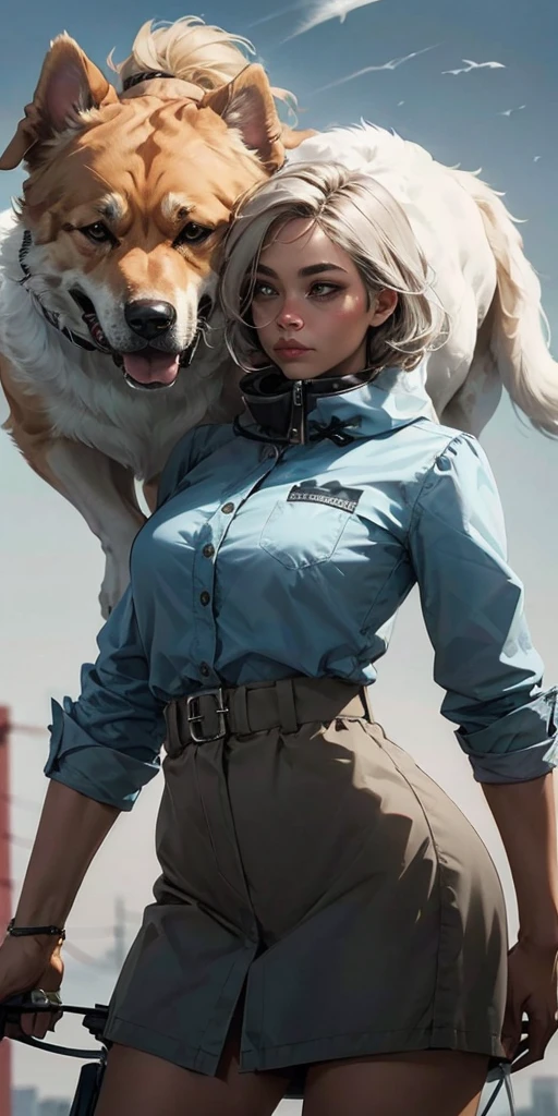 One girl wolking a dog
