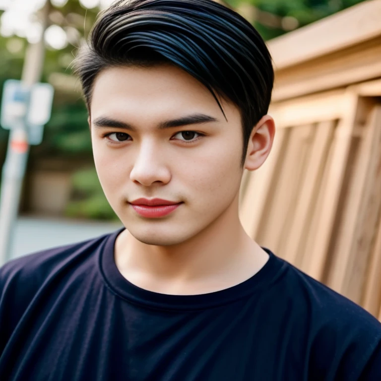 Haraf man looking at camera, perfect has a round face, A well-maintained model., Close-up photo, Southeast Asian man with a round face, 3-D profile picture, 8K, 45,000,000 pixcls, realistic light colors, beautiful young asian man, Asian man, charming anime, Comfortable pose, Anime Asian man in real life, attractive handsome man, young Asian man, Russian mixed with Japanese, perfect body, Freestyle photo of a handsome young man, ผู้Asian manที่สวยงาม, The character is in her natural pose.,