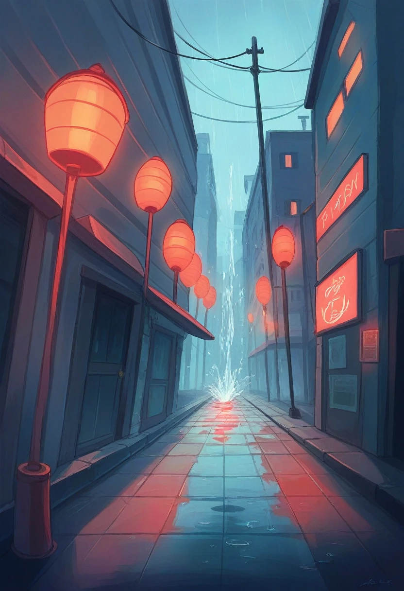 “A hyper-realistic 8K video scene of a nighttime urban setting with heavy rain pouring into a narrow alleyway between high-rise buildings. From a ground-level perspective, vividly capture each raindrop falling and splashing against the ground, where streetlights cast sharp reflections on the rain-soaked pavement. From an aerial view, intricately depict the rain cascading between the buildings, with warm orange light from street lamps and building windows reflecting off the wet alleyway. From a side perspective within the alley, detail the rain streaming down walls and windows, creating small rivulets that flow and pool on the ground. Blue and red neon signs reflect and shimmer on the raindrops and wet surfaces, creating a dynamic and immersive visual experience. Use diverse camera angles and meticulous lighting details to enhance the dramatic realism of the scene.”