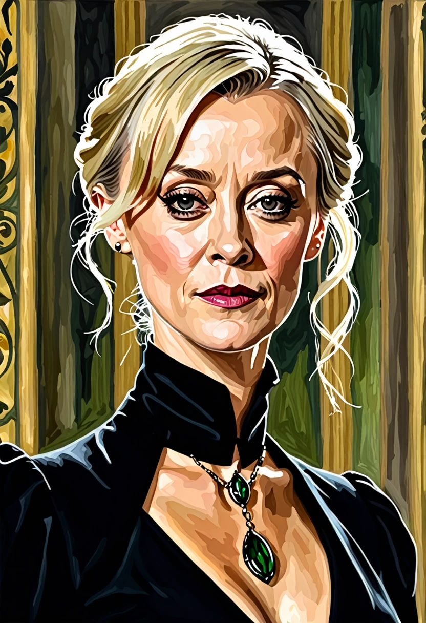 Draw me a helen mccrory narcissa malfoy deathly hallowes version in a painting