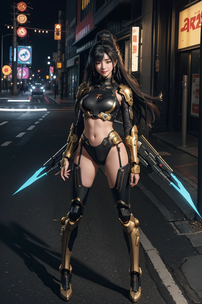 Mecha combined with flesh sexy Asian woman, cyberpunk, full body, standing in town, hairstyle long hair, smile, cute face, intricate artwork masterpiece,
golden ratio, trending on cgsociety, intricate, epic, trending on artstation,
unreal engine, 8k, hdr