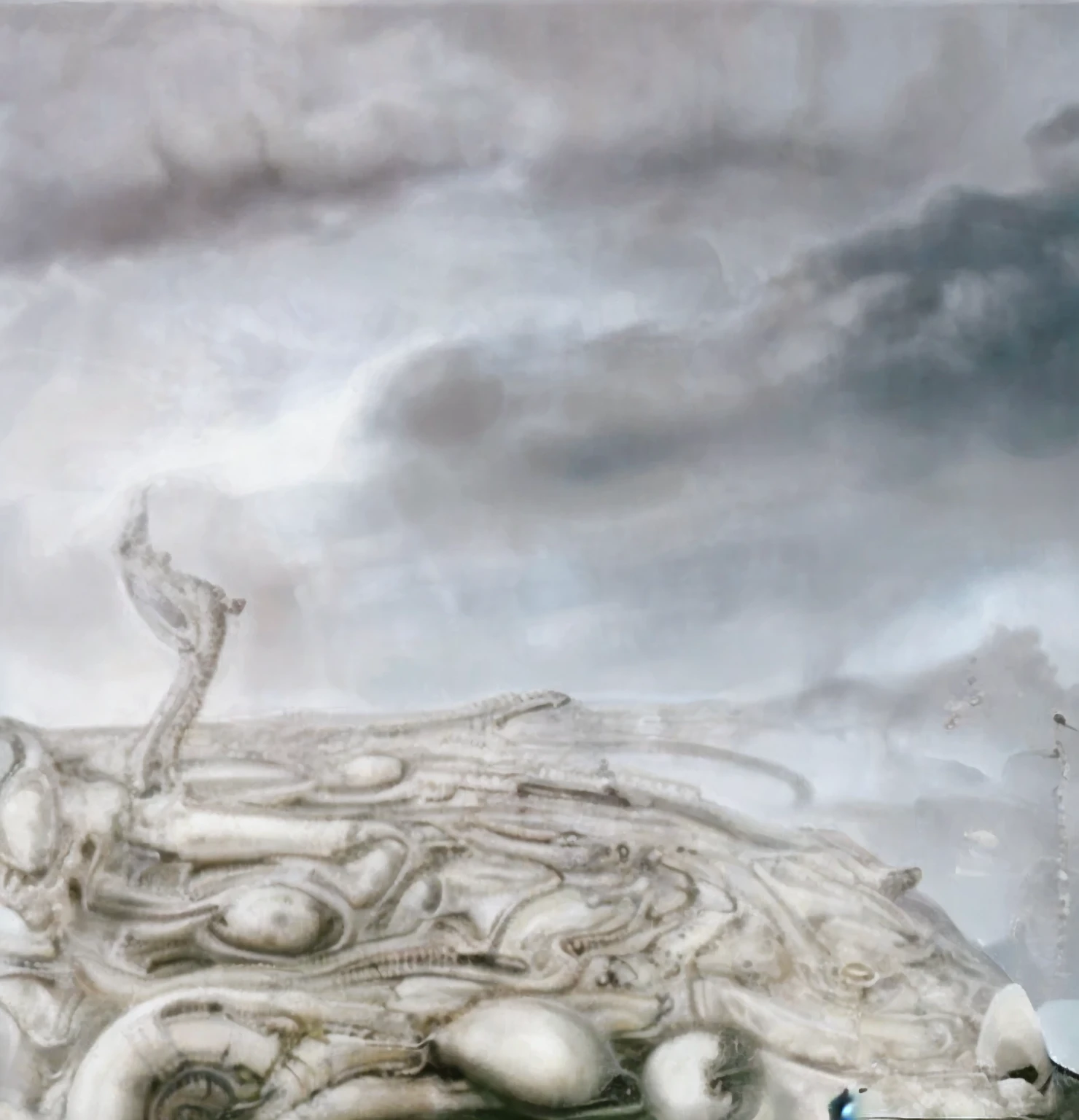 Giger_style, A painting of (biological style scenery), (neoplasticism:liminal void:0.1),a landscape under nebulous sky, dieselpunk biological living, colossal,mechano-organic, infestations over beomesurreal biomechanical landscape, , robotics cross sections, ((perspective)), h r giger's city,giger_style, by (hariton pushwagner:h.r. giger:0.6), detailed innards,(((cleen colors palette,saturated, silver crimson and gold, intoxicatingly blue and understand grey))), (process art:deconstructivism), allegory of sin,infinitely detailed ultrafine and contrast organic textures,big painting,, medium: airbrush, biomech, aerial view yoji shinkawa, award winning on artforum, (( high contrast)), trend on quality of details,colorized: vibrant  colors, incredibly detailed and hyper-detailed, masterpiece