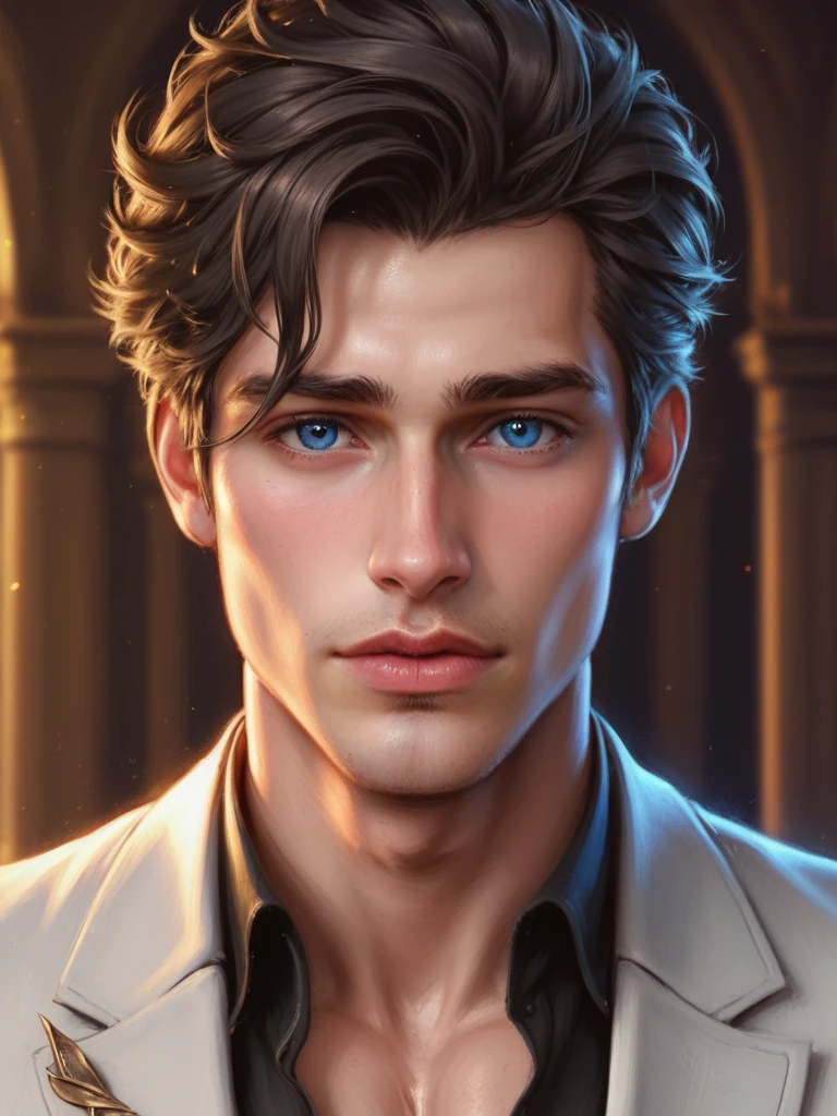 score_9, score_8_up, realistic, A man, Artwork, best quality, high resolution, Close-up portrait, bad, Greek God, fantasy, league of legends style, beautiful figure painting, bright light, Amazing composition, front view, hdr, volumetric lighting, ultra quality, elegant, highly detailed