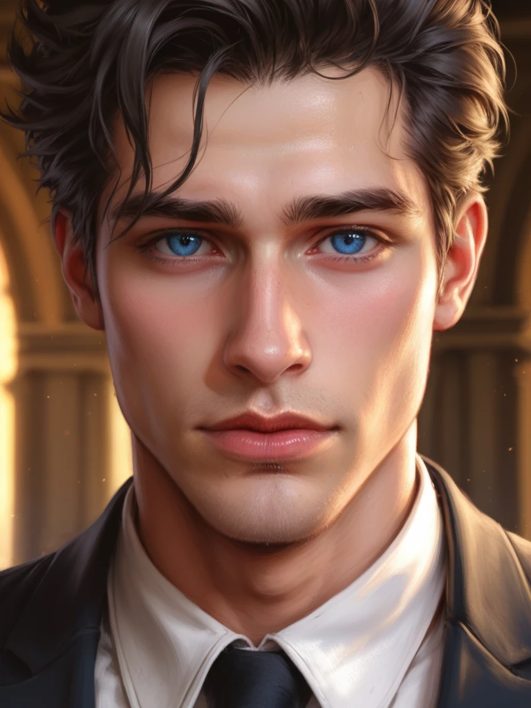 score_9, score_8_up, realistic, A man, Artwork, best quality, high resolution, Close-up portrait, bad, Greek God, fantasy, league of legends style, beautiful figure painting, bright light, Amazing composition, front view, hdr, volumetric lighting, ultra quality, elegant, highly detailed