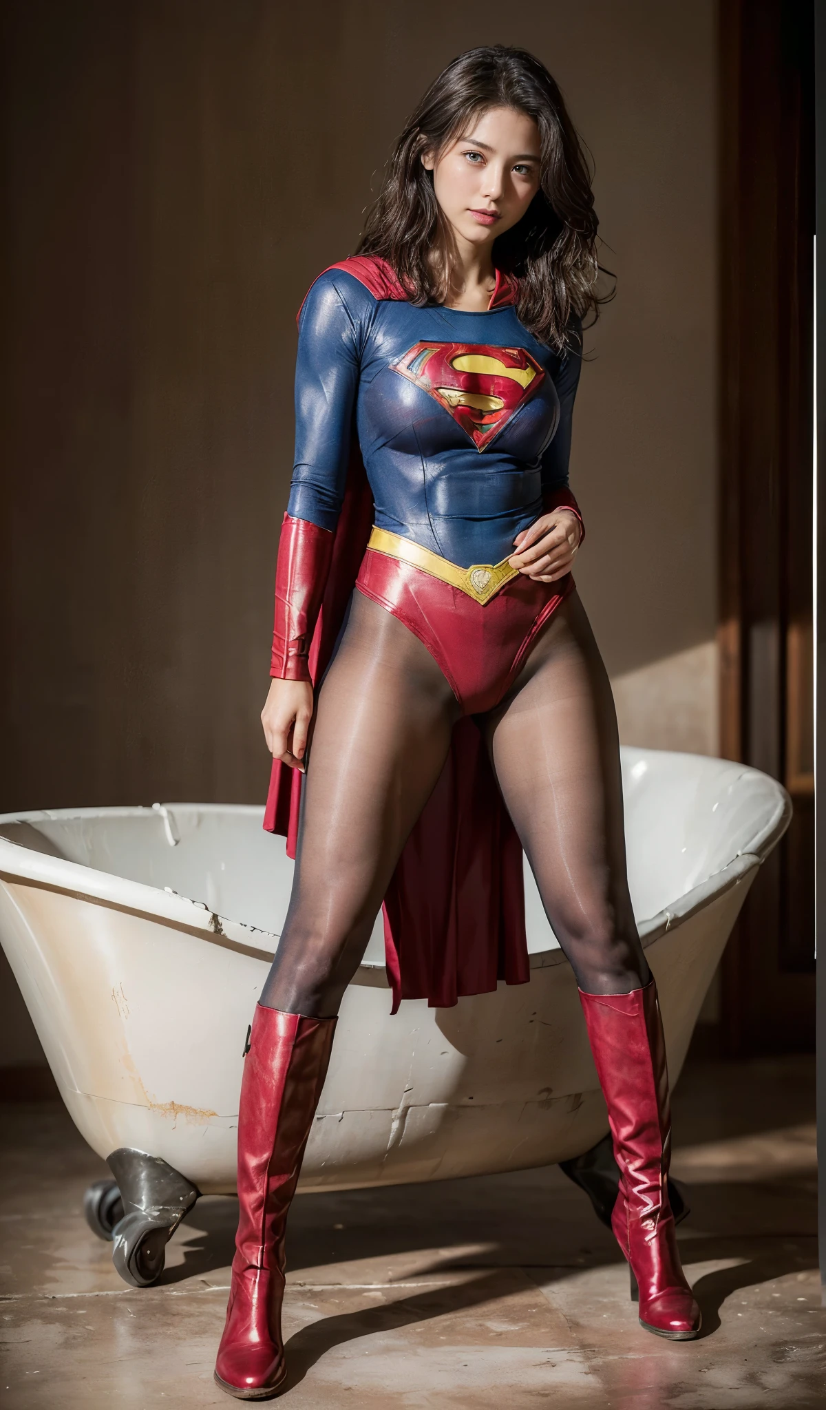 No background、(((Sweating profusely))).(((Beautiful legs in black tights.)))、(((Legally express the beauty of your smile)))、((((Make the most of your original images)))、(((体にぴったりフィットするSupergirl Costume)))、(((Supergirl Costume)))、(((short and beautiful hair)))、(((suffering)))、(((Please wear black tights....、Wear red boots)))、((Best image quality、8K))、((Highest quality、8K、masterpiece:1.3))、(((Preserve background )))、Sharp focus:1.2、Beautiful woman with perfect figure:1.4、Slim Abs:1.2、Wet body:1.5、Highly detailed face and skin texture、8K