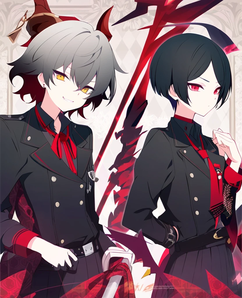 Short Hair、Black Hair、boyish、horn、Devil's Tail、Cool、Hair covering one eye、naked、Open pussy、Small breasts、Leg spread、Cheeky look、Sticking out tongue、bed、15 years old