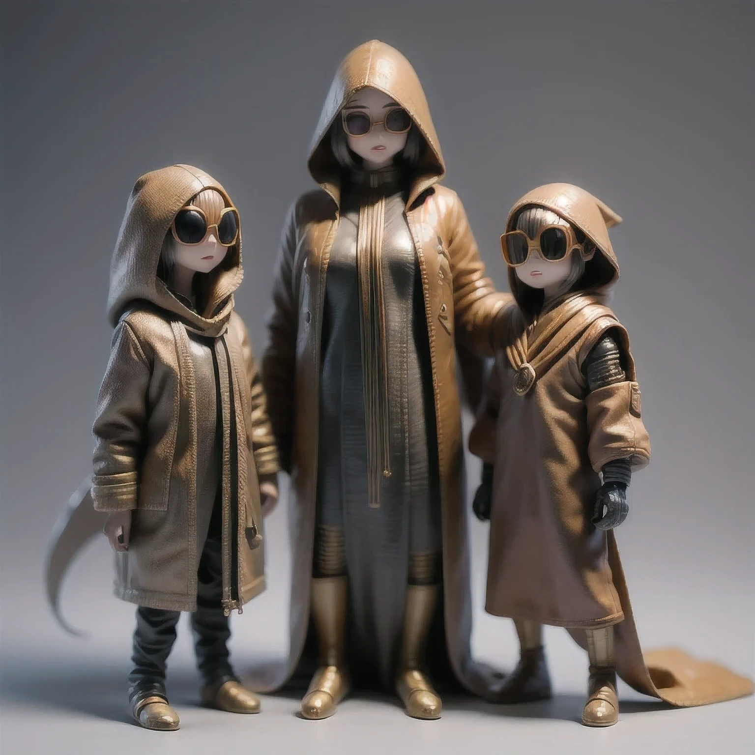 Three-headed body suit copper and gold wire diamond Maya star,Coarse linen cloak rainbow hood platinum silk cyberpunk light crossbow space station 1:900 miniatures,Leather illustration,Side viewing angle,((Side viewing angle)),Wear gold wire-rimmed reflective sunglasses,Carry future weapons,very happy,Side viewing angle,whole body,Stereo,(Nautilus)Octane Rendering,Perfect face,Collagen texture,