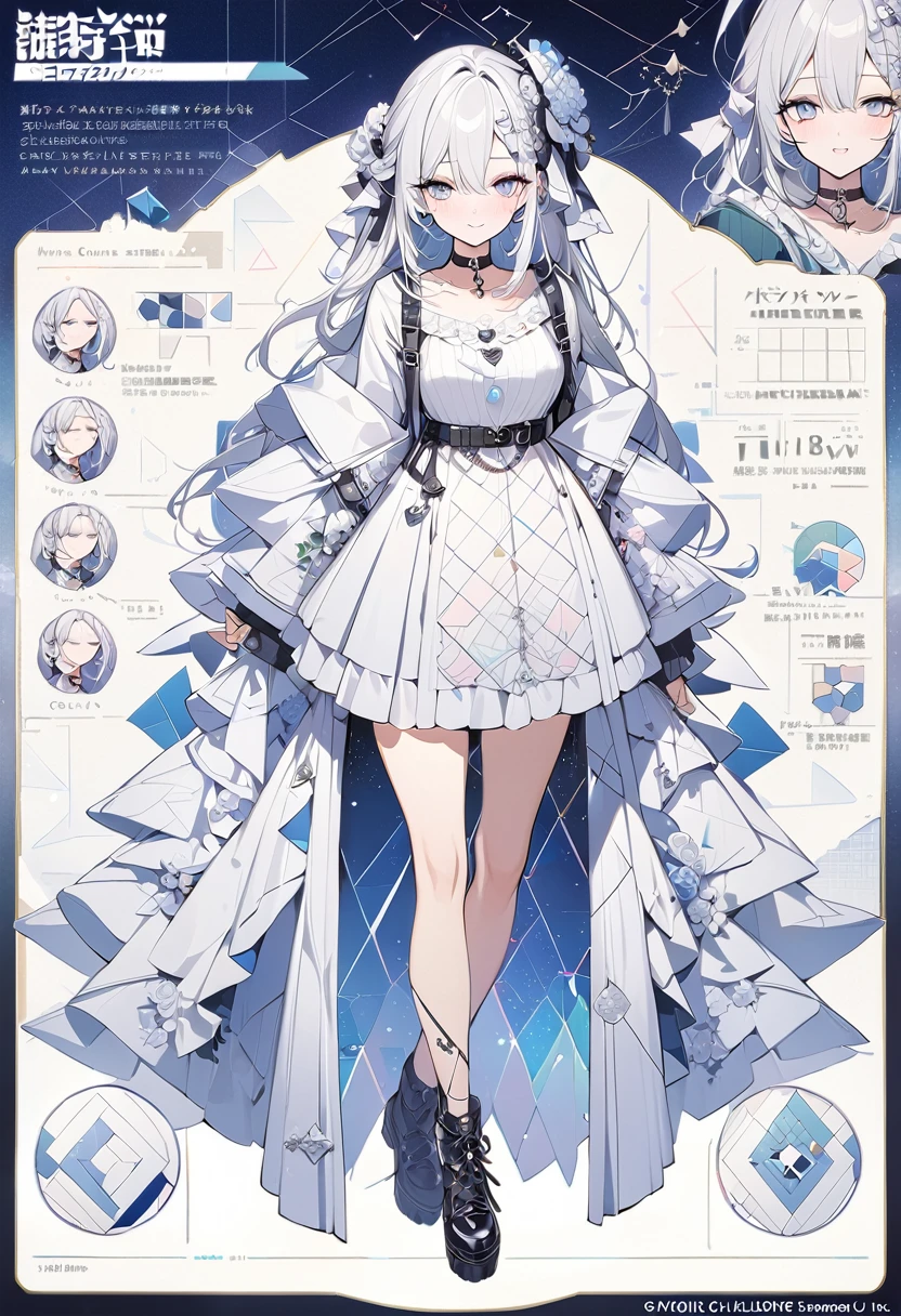 ,beautiful flower々）,Mole under the eye, Heart-shaped choker, (masterpiece, Highest quality), Official Art, beautifully、aesthetic: 1.2), (1 Girl), Very detailed, (Geometry Art: 1.3), colorful,character sheet