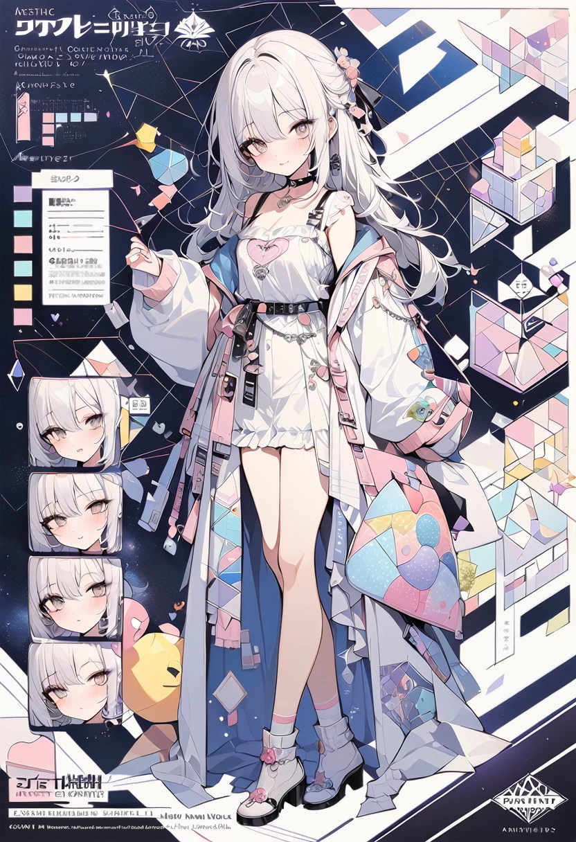 ,beautiful flower々),Mole under the eye, Heart-shaped choker, (masterpiece, Highest quality), Official Art, beautifully、aesthetic: 1.2), (1 Girl), Very detailed, (Geometry Art: 1.3), colorful,character sheet