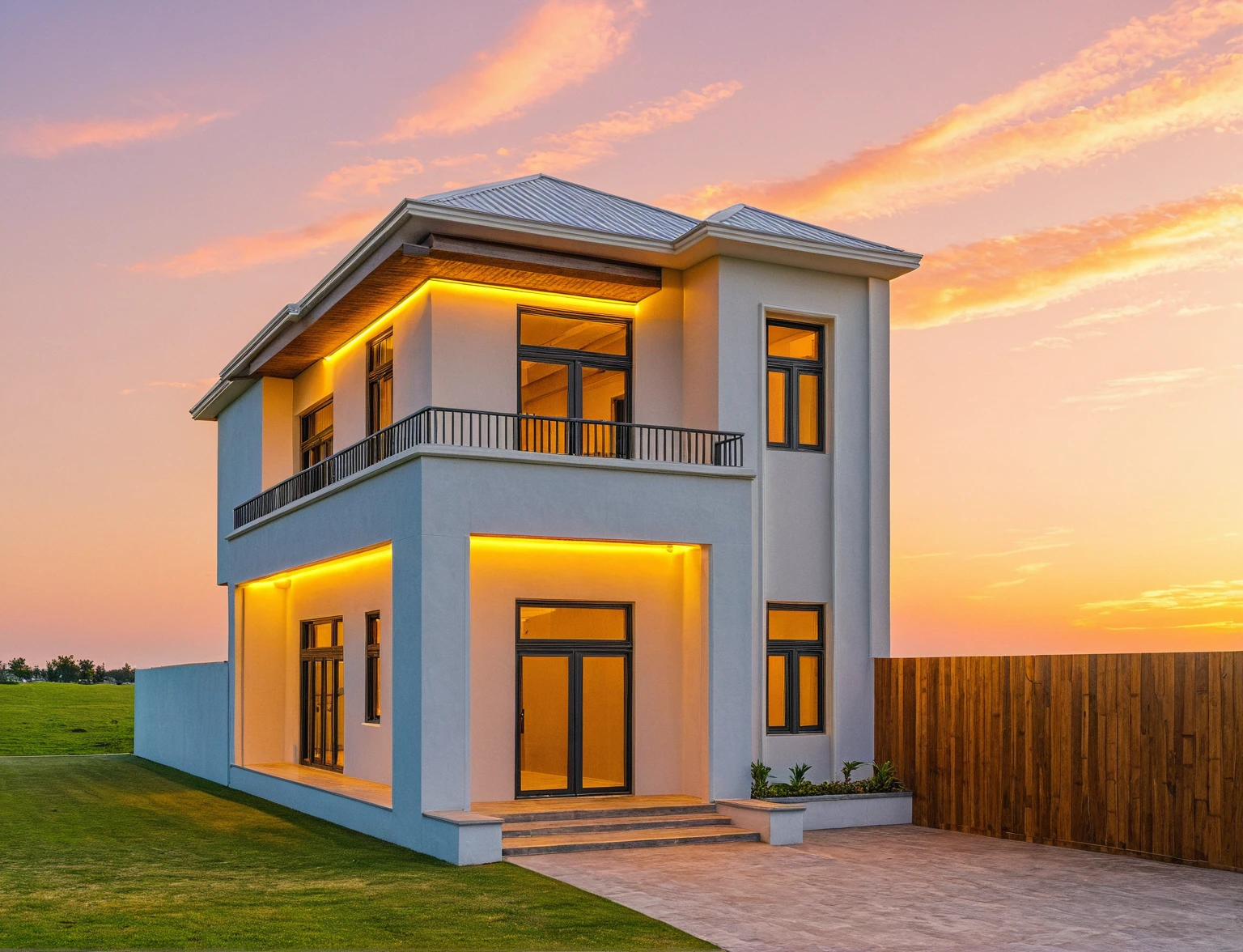 head of&#39;artwork, High quality, best quality, authentique, great detail, En plein air, villa de plain-piedXL, credit group, style de maison moderne dans la rue ,stairs, white wall ,road,pavement, grass, trees, sky, nuvens, (day light:1.1)
