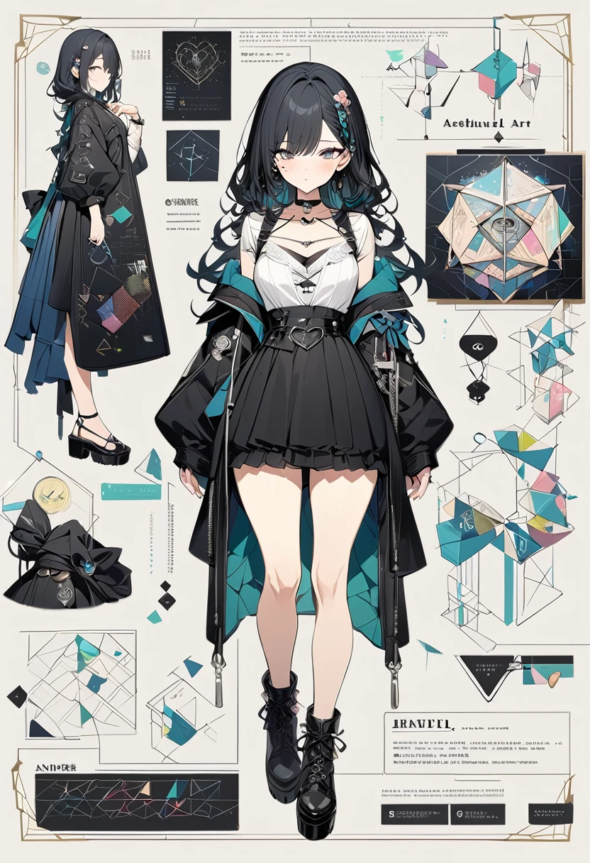 ,beautiful flower々）,Mole under the eye, Heart-shaped choker, (masterpiece, Highest quality), Official Art, beautifully、aesthetic: 1.2), (1 Girl), Very detailed, (Geometry Art: 1.3), colorful,character sheet,simple background