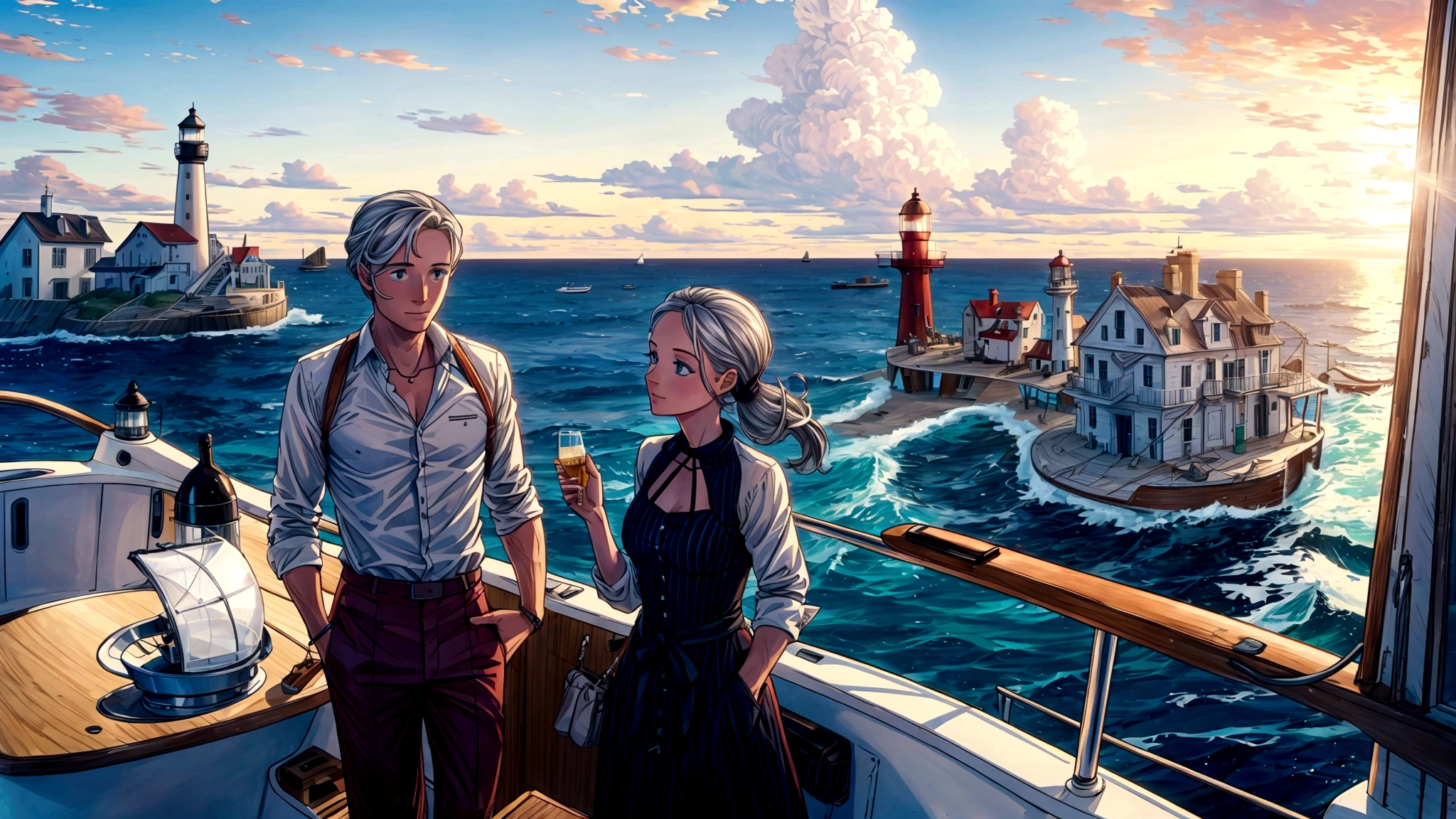 Sarah and David spot an abandoned lighthouse from their yacht..