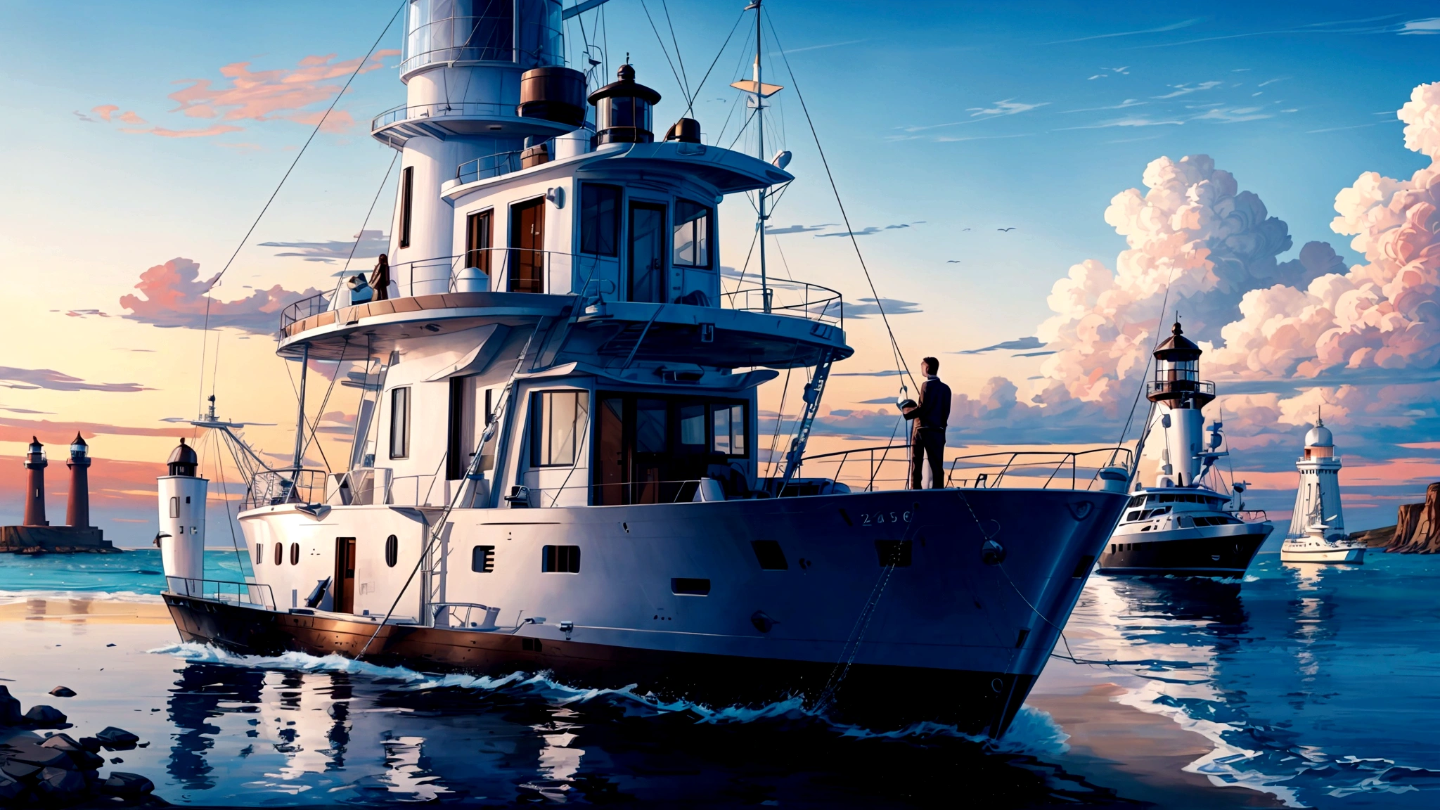 Sarah and David spot an abandoned lighthouse from their yacht..