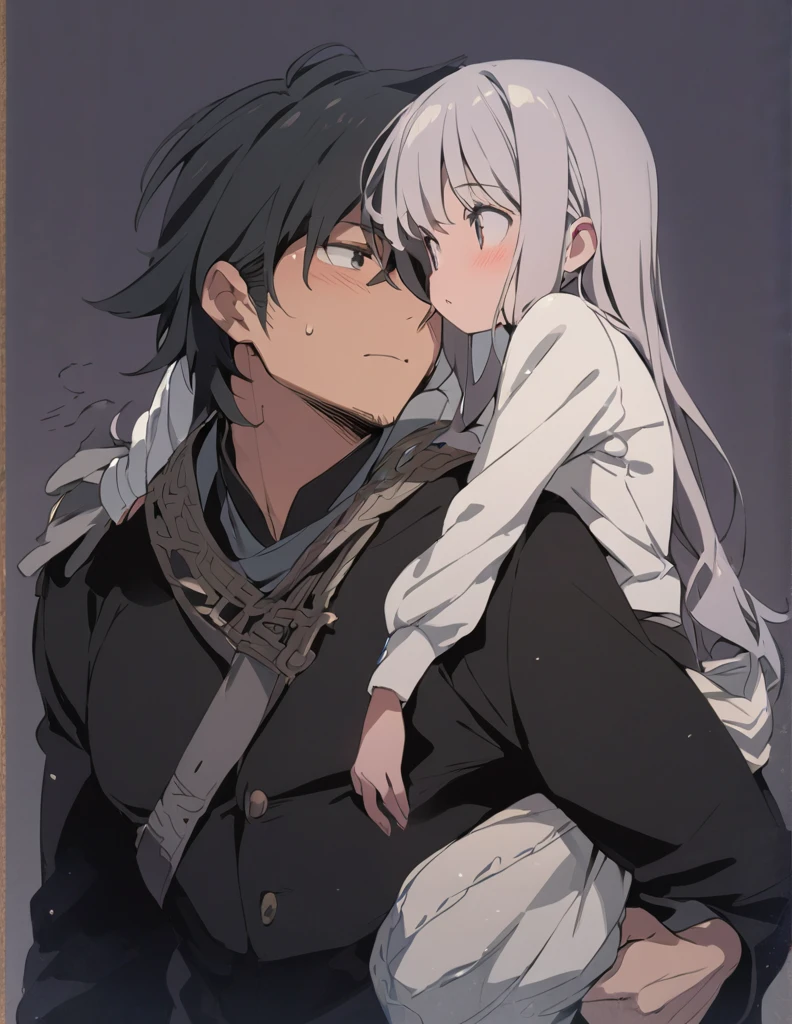 masterpiece Girl being carried on a man's back