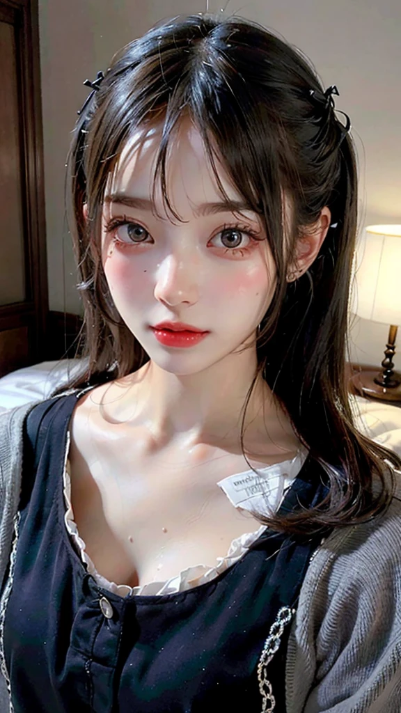 (Highest quality, masterpiece:1.3), ((Beautifully detailed face)), beautifully detailed skin, Intricate details, Very detailed, Best image quality in 8K, (18-year-old girl),Japanese Girls,Baby Face,(Detailed Hair,Twin tails:1.4,Black Hair),Detailed lips,Open your mouth,(bed),blush,Embarrassing,Realistic Face,Realistic Skin,(sexy:2.0,Clothes are disheveled),(Vibrant Skin,Moisturized Skin:1.2),Vivid lips,Lip gloss
