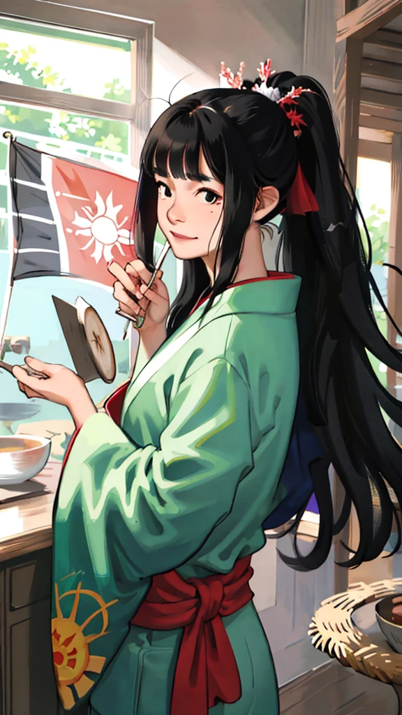 Black Hair, bangs, curtained hair, crossed bangs, Long Hair, Messy Hair, ponytail, とてもLong Hair, Black Hair, bangs, curtained hair, crossed bangs, Long Hair, Messy Hair, ponytail, とてもLong Hair, Big Hair, Side hair bun, Hair Ears, Tying up hair, Hair flap, widow peak, headgear, Hair Ribbon, Hairpin, Hair Pod, 白いHair Ribbon, Mole under the eye, Raise your eyebrows, eyeball, Wicked Smile, crazy, shy, Frowning, Juru, dark (Performance), Captivating smile, アニメ Big Breasts, Minimalism, Anime Style, アニメ Big Breasts, Minimalism, Anime Style, viewing angle, From above, Hyper HD, retina, masterpiece, Accurate, Textured skin, Super detailed, high quality, Attention to detail, Awards, 最high quality, High resolution, 16K, Hyper HD, retina, masterpiece, Accurate, Textured skin, Super detailed, high quality, Attention to detail, Awards, 最high quality, High resolution, 16K((Grab your sword))((Undressing kimono))Big Breasts、Old Townscape、(((Rising Sun Flag)))((Hair tied up))((Big smile))A small horn growing straight out from the forehead、((shuten doji))((Big Breasts))Chest spills out of clothes、Nipples、Full body Japanese style tattoos((Big Ass))garter belt、Courtesan procession