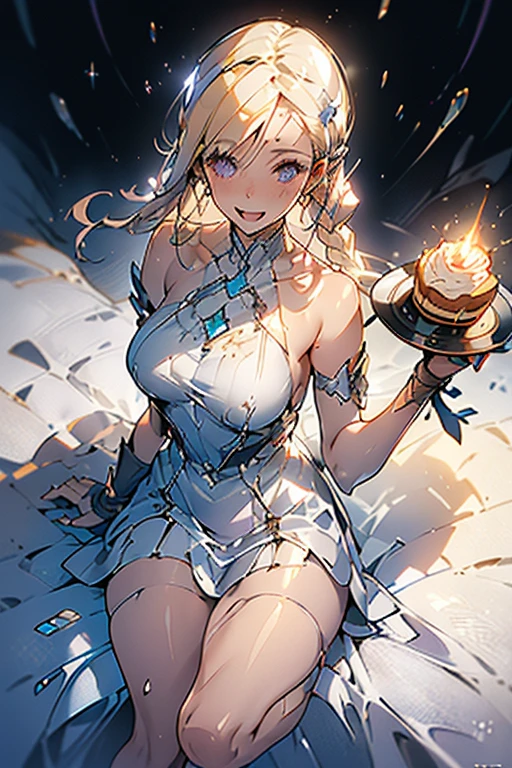 (from above:1.2),18 year old beautiful girl,Purplish blue eyes that dreamers desire,(Blonde hair) , small stature, (masutepiece:1.2, Best Quality),(finely detailed beautiful eye: 1.2),(beautifull detailed face),(perky chest:1.1),(pointed chest:1.2),(cakes magazine cover:1.5),(Best Illumination, extremely delicate and beautiful),sexy pose,Ultra Contrast,Braid a little around the ears, White long dress, (very detailed),(Raw photo, highest quality),(realistic, Photoreal:1.3), high detail, very detailed complex 3D rendering of face, (very detailed skin:1.2), dynamic angle, fire glow effect, professional lighting, side light, cinematic light, a super high resolution, 8K , best shadow, particles of light, Fine skin texture, detailed face, intricate details, Super detailed, shine, Please reconsider, full body,, beautiful face, shiny skin, thin, nice companion, delicate body, thin legs, cute apron, ((crawl on all fours:0.6)), beautiful back,little turn around, bend the body, the skirt is floating in the wind, Dark purple panties, thin Pubic hair ,highest quality, high resolution, Real World, Natural light, perfect Natural Light, ((the tip is protruding, areolas protruding)),Sweating,Wet,Wet crotch,Wet thighs,Realistic, (cute, perfect clothes: 1.3) ,narrow waist,(with sparkling eyes and a contagious smile), open mouth, looking at viewer,