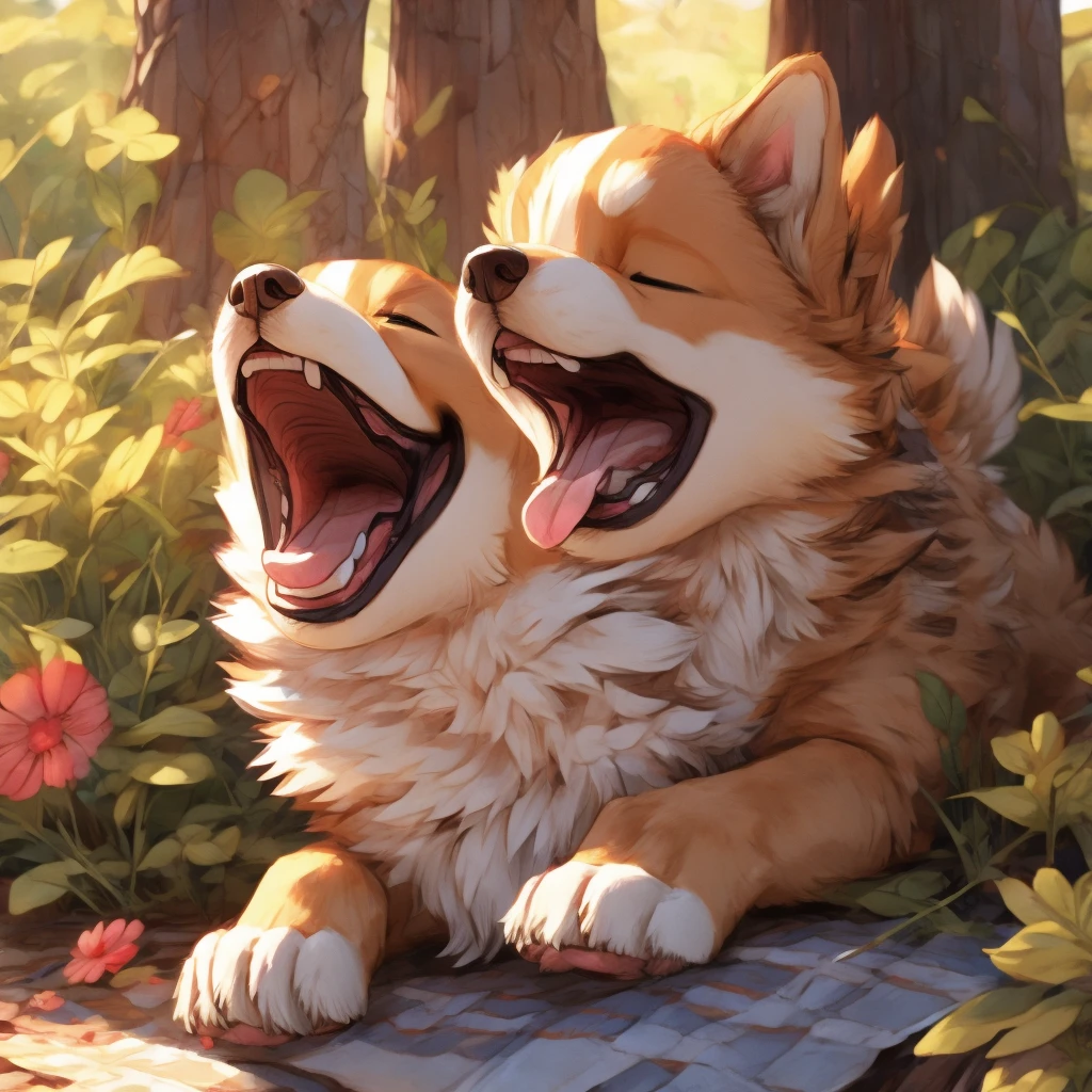 Puppy yawning loudly