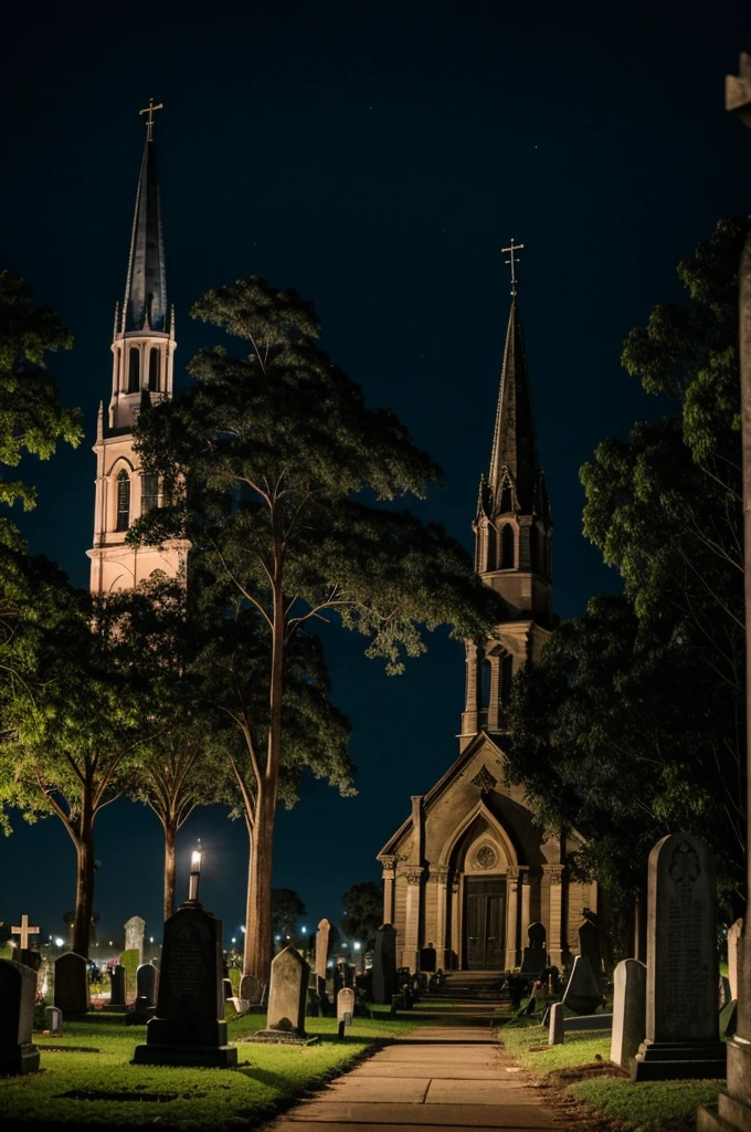 Cemetery behind the church and pirates dripping koalas at night gloomy