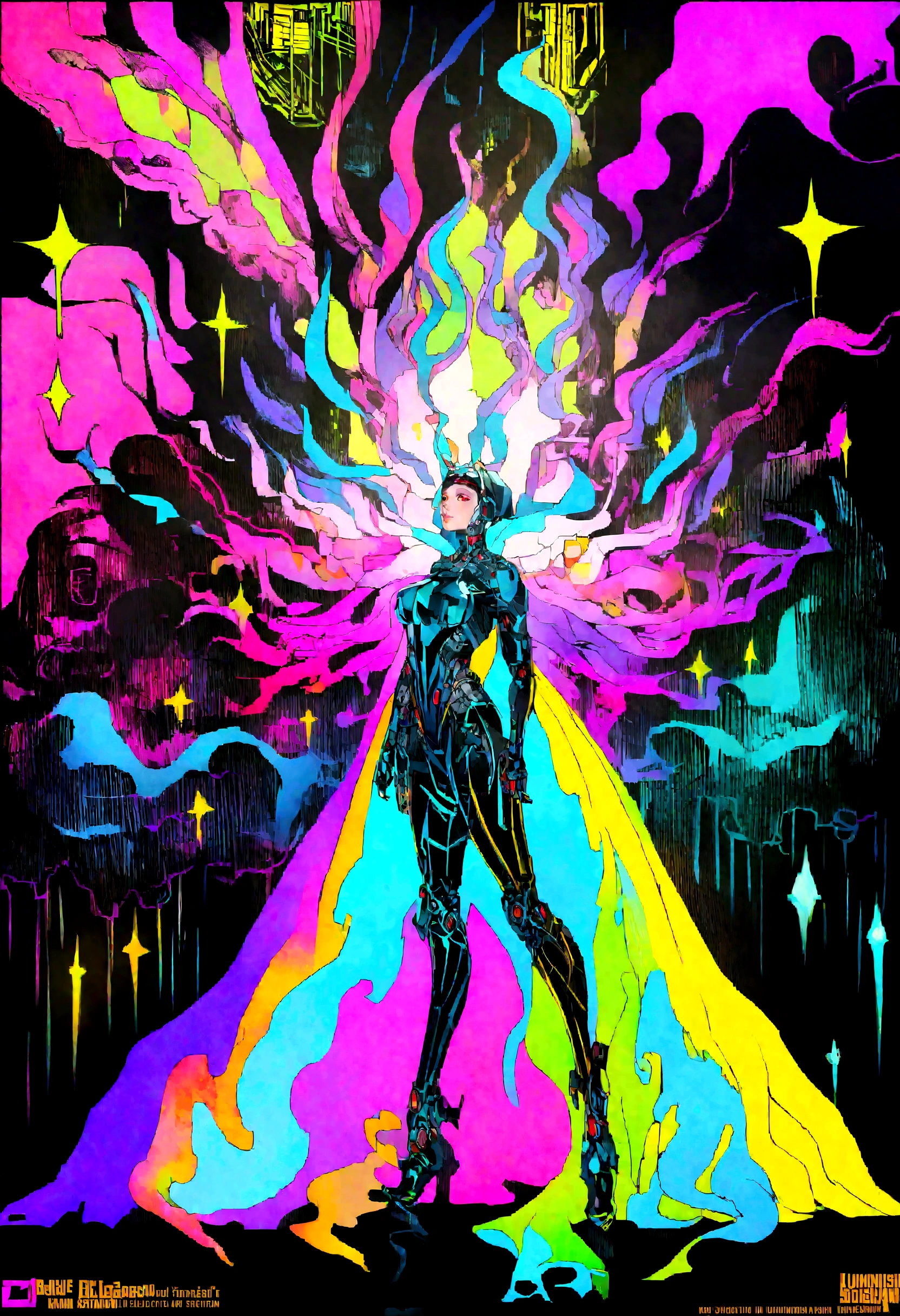 masterpiece, cyborg, The body is glamorous、, Wearing a hood, Shrouded in shadow,Wear an aura , Positano colours, Completely in frame, whole body, Emits electrical energy, whole body, Beautiful girl in beautiful anime waifu style, Ultra-detailed CG paintings, Luminism, Art by Kahn Griffith and Vadim Kashin Concept Art, 8Kresolution, 16kresolution、Fractal isometric details、 Bioluminescence , complicatedly detailed , Cinematic, trending on art station Isometric Centered hyper Realistic cover photo awesome full color, Grainy, Realistic, complicated, Hit definition , Cinematic, Bold, Vibrant, amazing, Super high quality model、Being pelted by rain in the dark、Controlling Lightning、Red eyes
