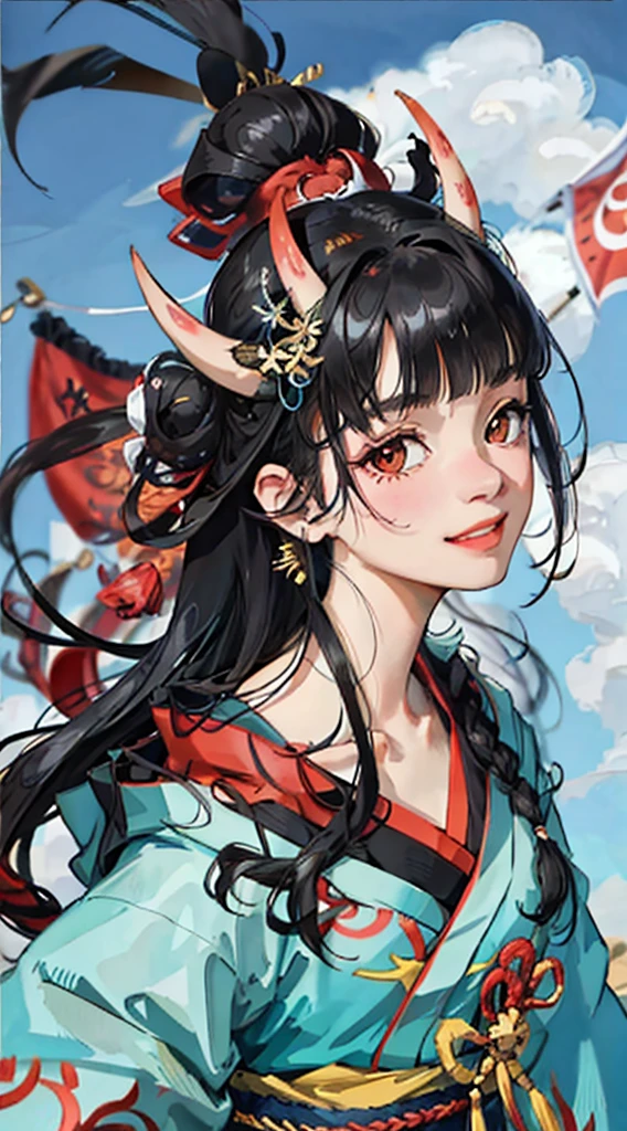 Black Hair, bangs, curtained hair, crossed bangs, Long Hair, Messy Hair, ponytail, とてもLong Hair, Black Hair, bangs, curtained hair, crossed bangs, Long Hair, Messy Hair, ponytail, とてもLong Hair, Big Hair, Side hair bun, Hair Ears, Tying up hair, Hair flap, widow peak, headgear, Hair Ribbon, Hairpin, Hair Pod, 白いHair Ribbon, Mole under the eye, Raise your eyebrows, eyeball, Wicked Smile, crazy, shy, Frowning, Juru, dark (Performance), Captivating smile, アニメ Big Breasts, Minimalism, Anime Style, アニメ Big Breasts, Minimalism, Anime Style, viewing angle, From above, Hyper HD, retina, masterpiece, Accurate, Textured skin, Super detailed, high quality, Attention to detail, Awards, 最high quality, High resolution, 16K, Hyper HD, retina, masterpiece, Accurate, Textured skin, Super detailed, high quality, Attention to detail, Awards, 最high quality, High resolution, 16K((Grab your sword))((Undressing kimono))Big Breasts、Old Townscape、(((Rising Sun Flag)))((Hair tied up))((Big smile))A small horn growing straight out from the forehead、((shuten doji))((Big Breasts))Chest spills out of clothes、Nipples、Full body Japanese style tattoos((Big Ass))garter belt、Courtesan procession