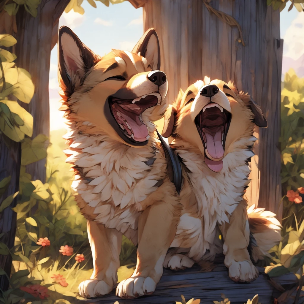 Shepherd puppy yawning loudly