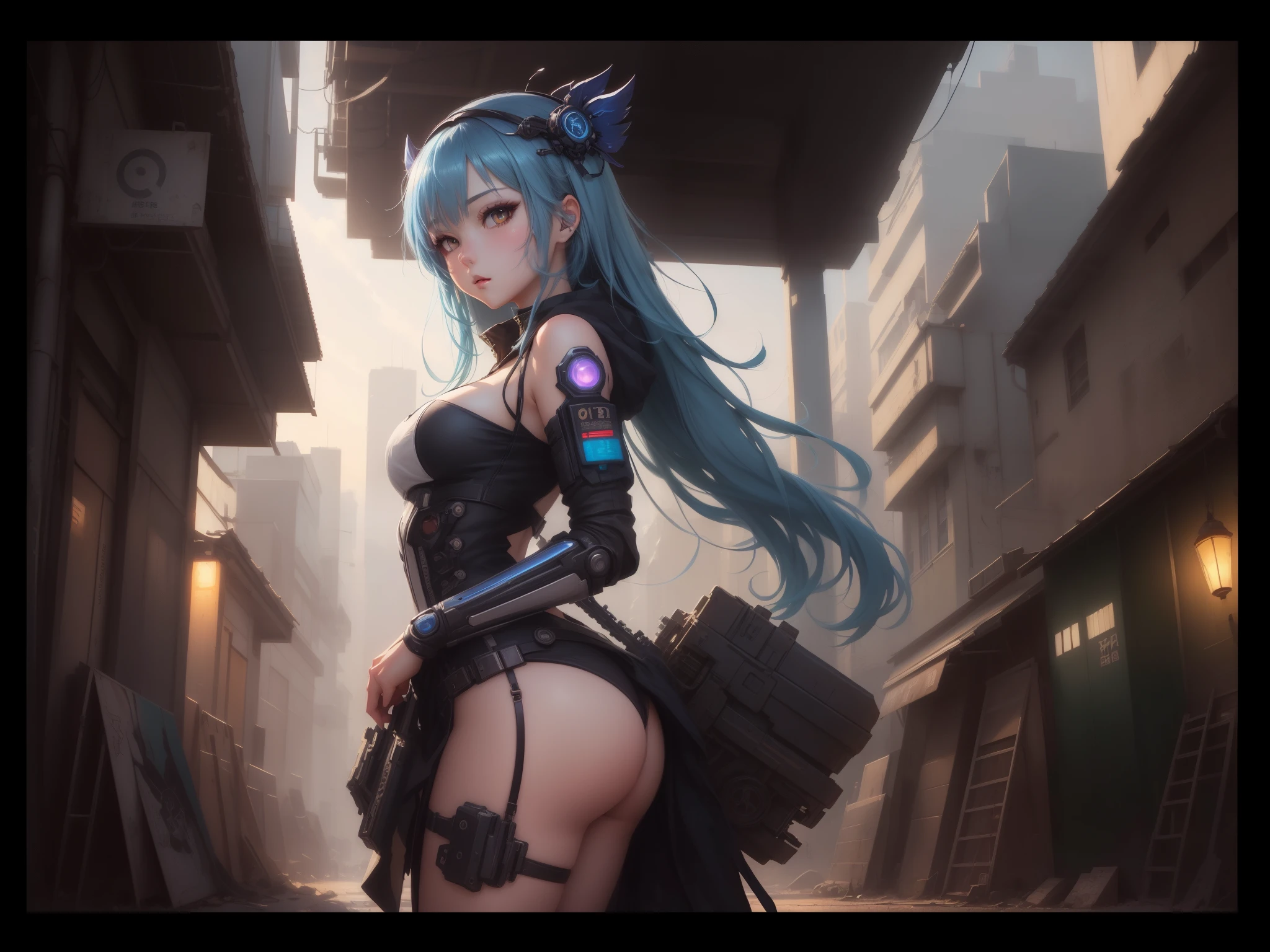 An anime girl with blue hair and a headpiece stands in front of a building, Anime Style 4k, everyone, by Yuumei, Anime style digital art, guweiz on pixiv artstation, Guweiz on ArtStation Pixiv, Gweiz-style artwork, Anime Art Wallpapers 8K, Digital Cyberpunk Anime Art, Heavy, Oil painting