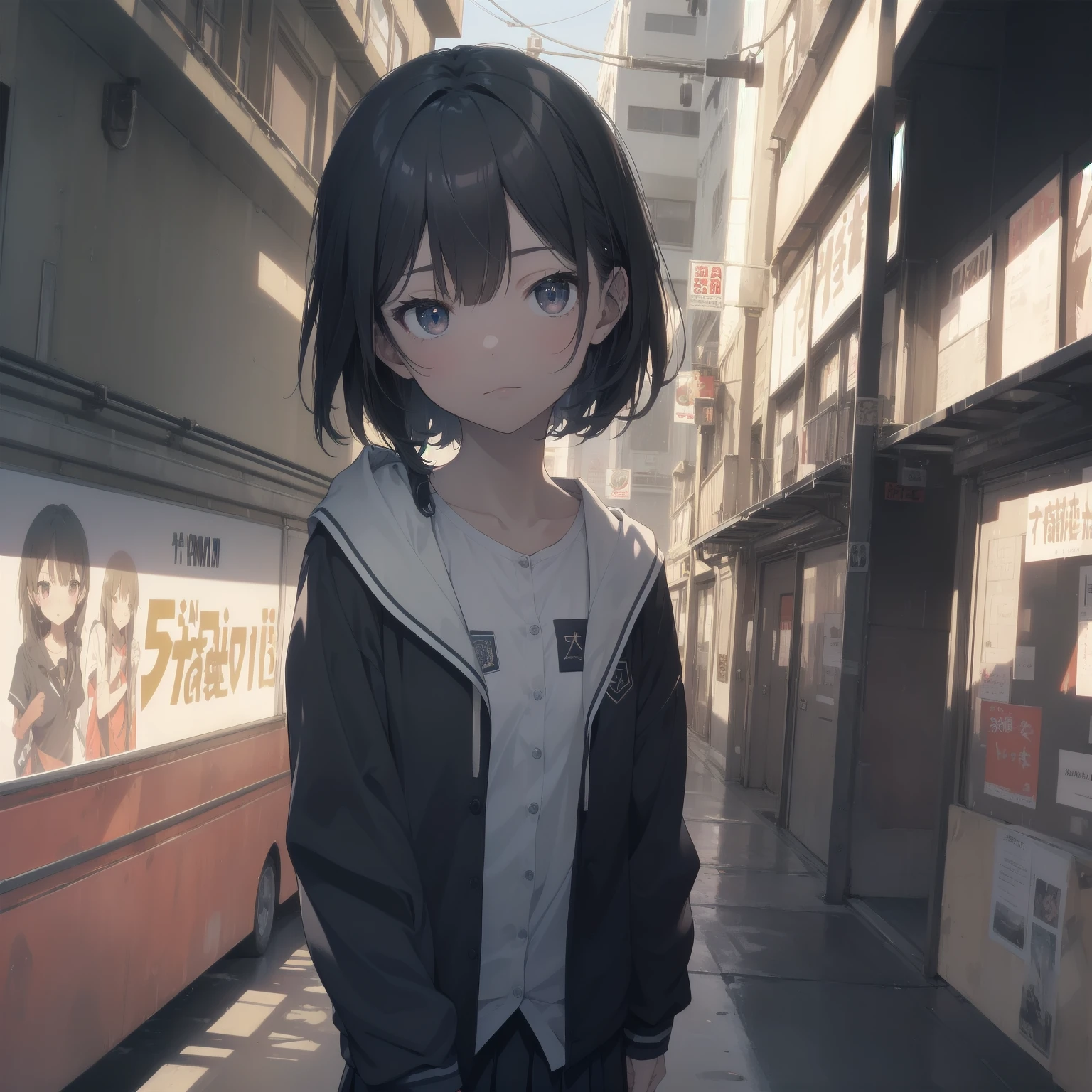 ultra-absurdres-Top quality by artist God, ultra-detailed, high resolution, anime moe artstyle, best anime 8k konachan wallpaper, pixiv contest winner, pool:2810, perfect anatomy,break, 1girl, (Please draw a girl walking sleepily to school alone. )break,(Solo,little female, 13-year-old:1.3),Full limbs, complete fingers,a junior high school student, (very short hair), short cut, flat chest, , small butt, small black eyes, beautiful detailed eyes, well-proportioned iris and pupils, expressive eyes, highres detailed hair, soft expression, salor school_uniform, sailor collar, serahuku, bow, pleated skirt,(Detailed Lighting), (Detailed background), in the School commute route. break,super detailed skin, Best cinematic lighting powered by famous artist, 8k,beauty illustration,photoshop_(medium),very aesthetic,break,((artist:toosaka_asagi )), artist:clamp ,artist:carnelian ,artist:kantoku ,
