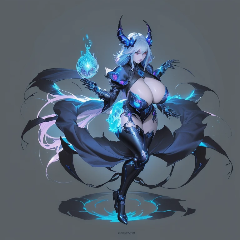 Close up of cartoon character with blue flame, dark witch角色, dark witch fullbody pose, Mechanized devil , Holy Necromancer Girl, dark witch full view, Dark Demon Dancer, Six-armed Dark Goddess, dark witch, Mysterious art style, Powerful bustyh,(((Full and soft breasts,))e breasts))) (((Cle) (Perfect cure),