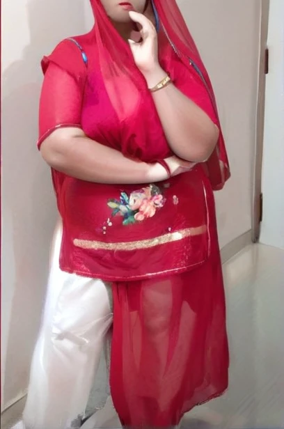 Chubby woman  standing naked  only Red bra and innerwear on body 