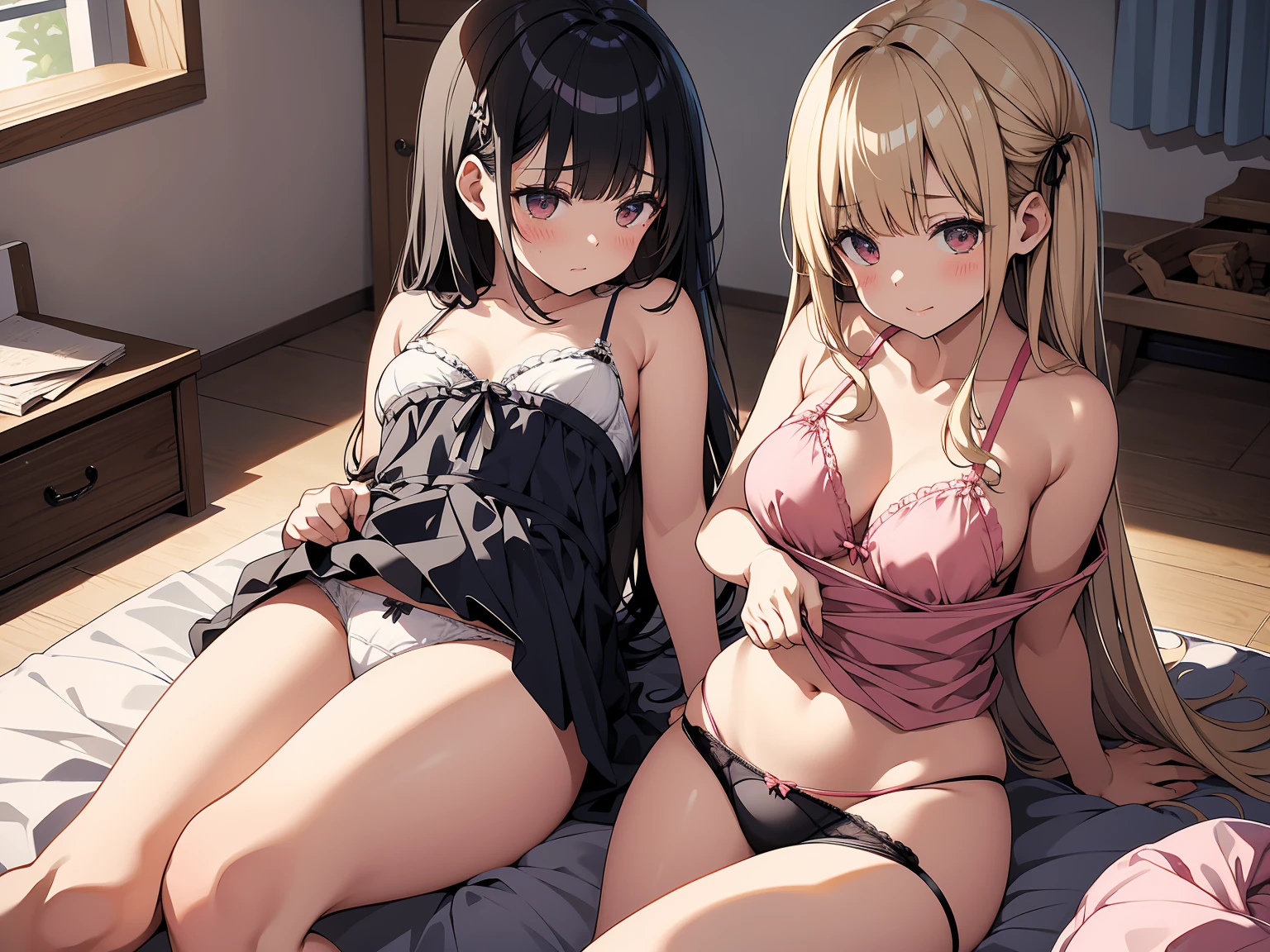 High resolution、4K quality、Best quality younger sister、younger sister、おyounger sisterさん、Female college student、Glamorous Body、pantiesが床に落ちている、黒のpanties、panties、used underwear、stain on crotch、部屋はpantiesで溢れかえっている、Scattered underwear、pantiesだらけの部屋、Laundry basket、strip、Underwear is scattered、Underwear is scattered、床一面たくさんのpanties、A room littered with bras、Undressing scene、Browsing Caution