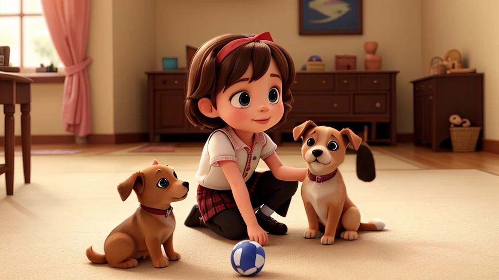 A playing with a puppy