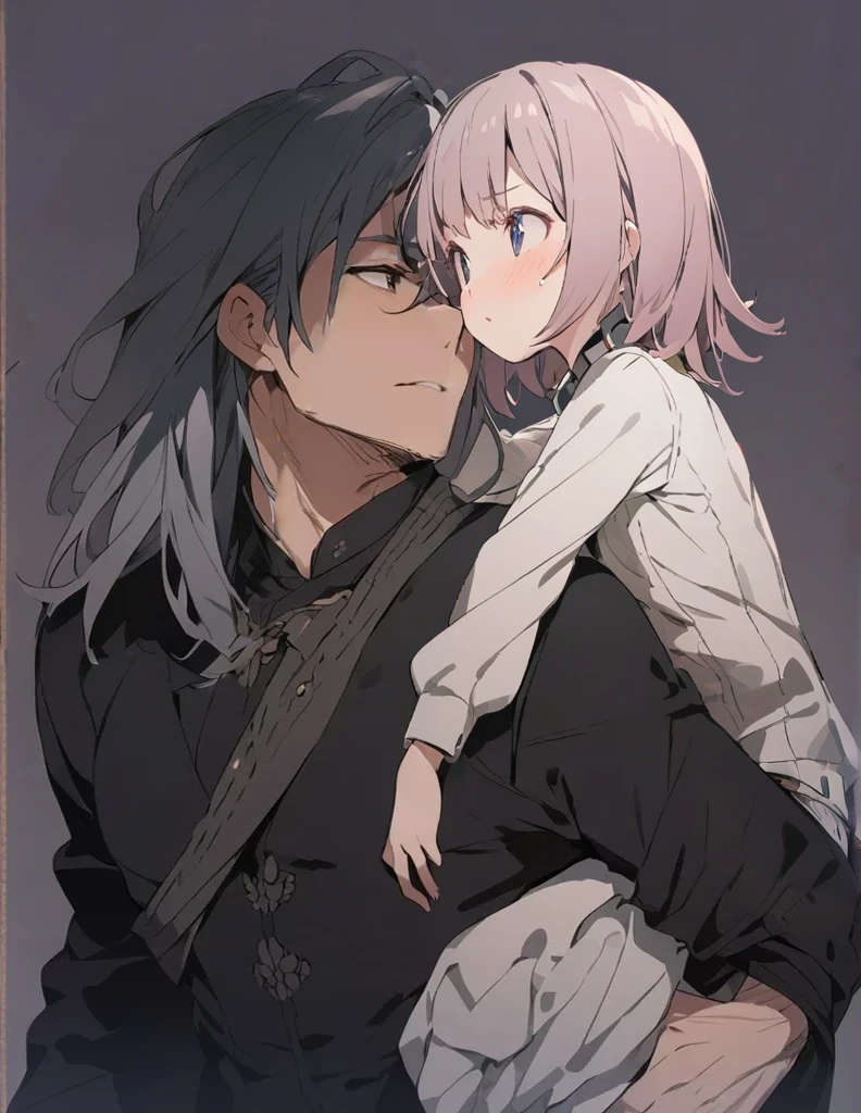Girl being piggybacked　Short hair and black plug suit
