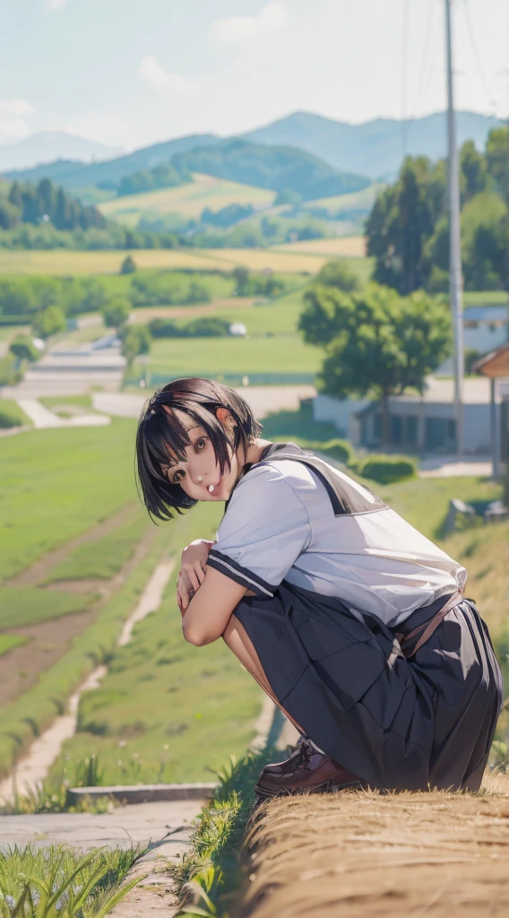 Elaizaikedareal, (masterpiece), 1 girl, short hair, black hair, black eyes, 27 years old, medium breasts,
