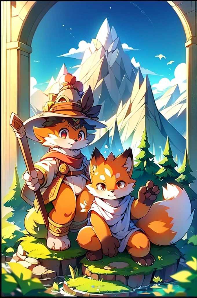 fox motif,A tall mountain,8K quality,high resolution,